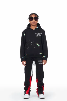 Boys Art Dist. Black/Red Hoodie Stacked Flare Track Set