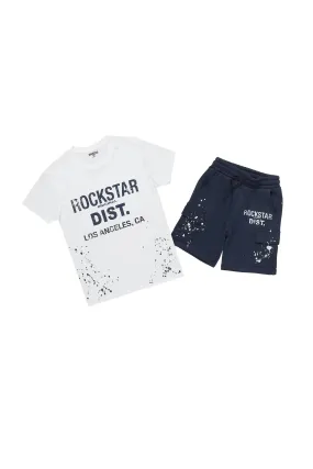 Boys Basim White/Navy T-Shirt Short Set