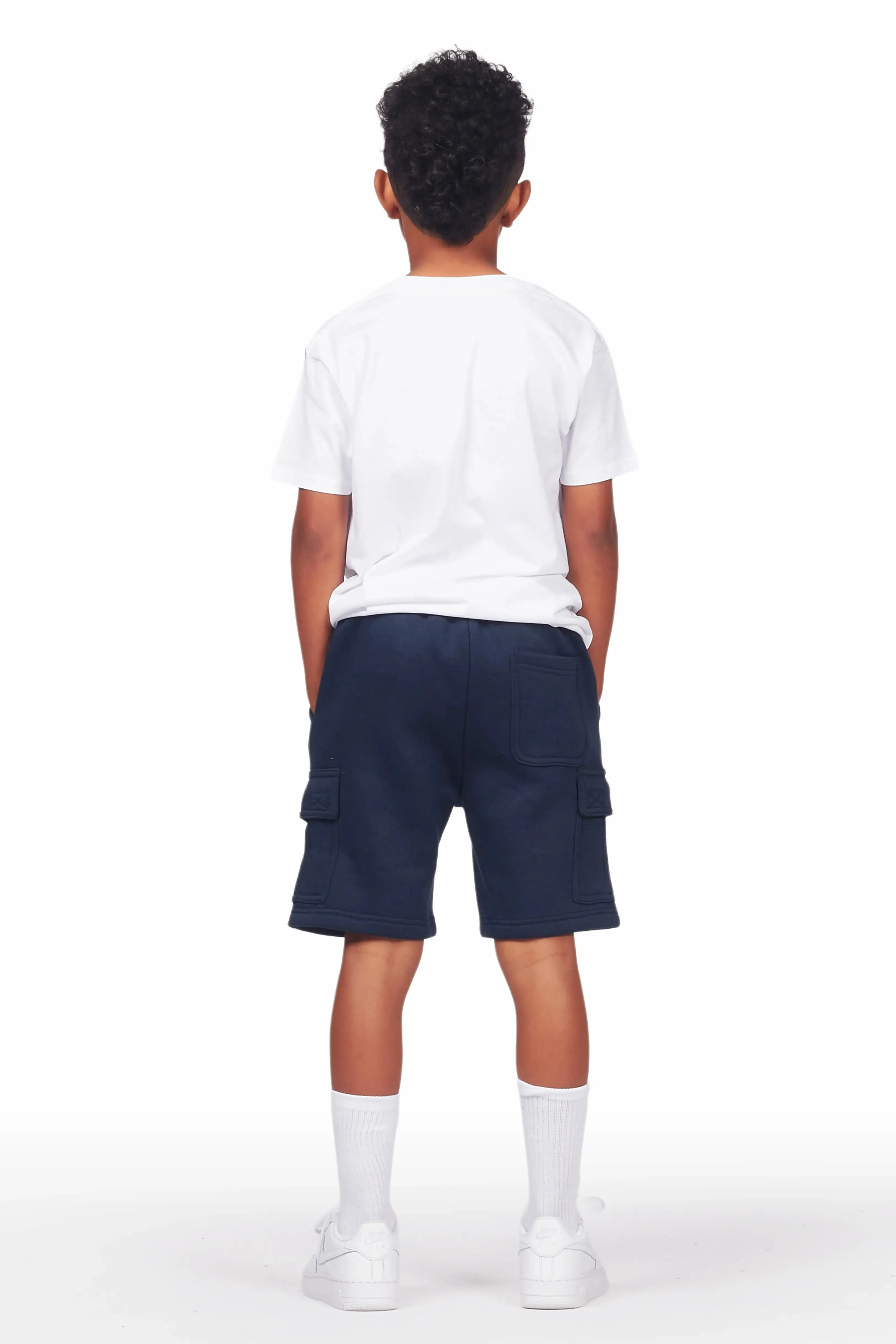 Boys Basim White/Navy T-Shirt Short Set