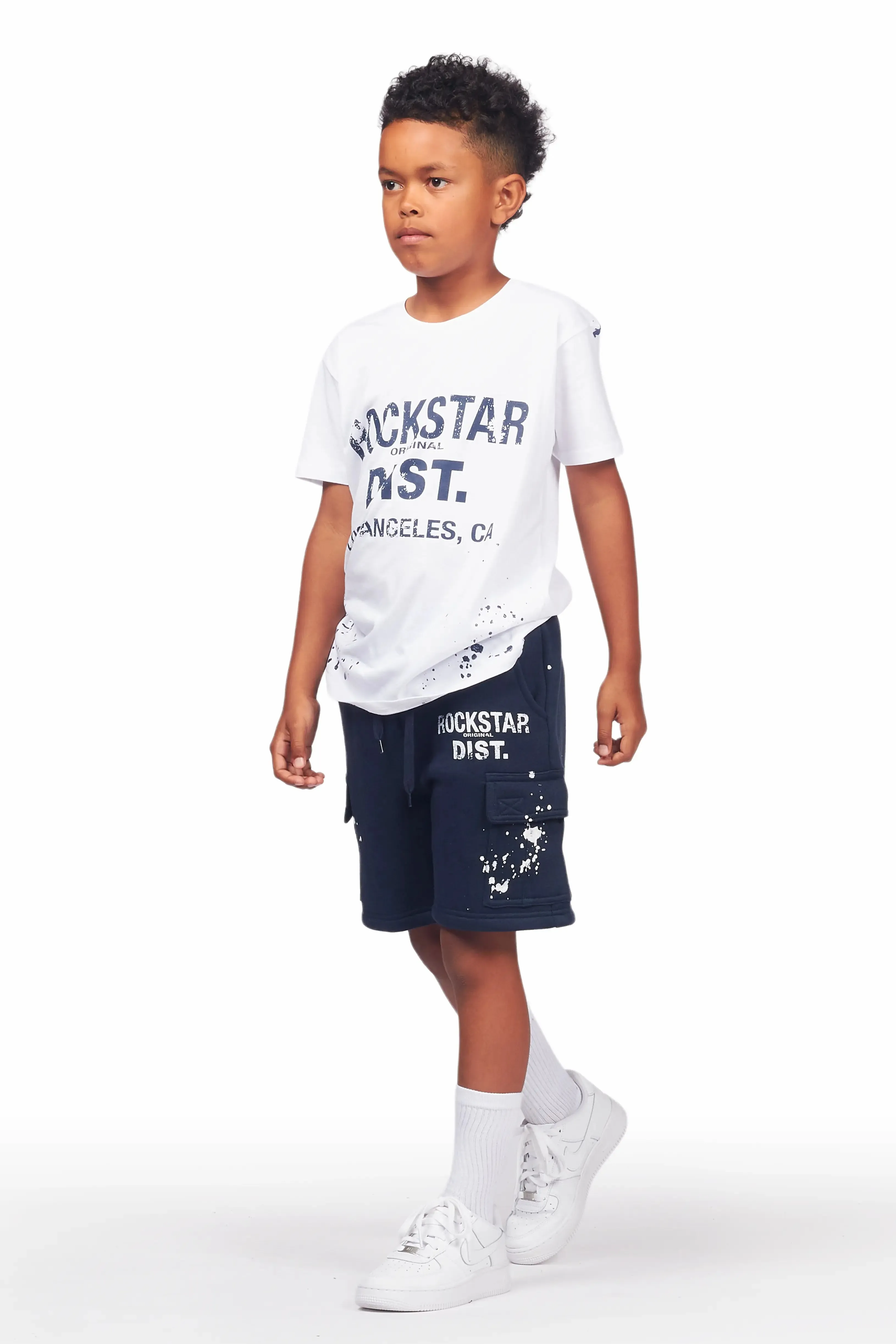 Boys Basim White/Navy T-Shirt Short Set