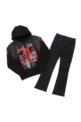 Boys Beau Black Hoodie/Stacked Flare Jean Set