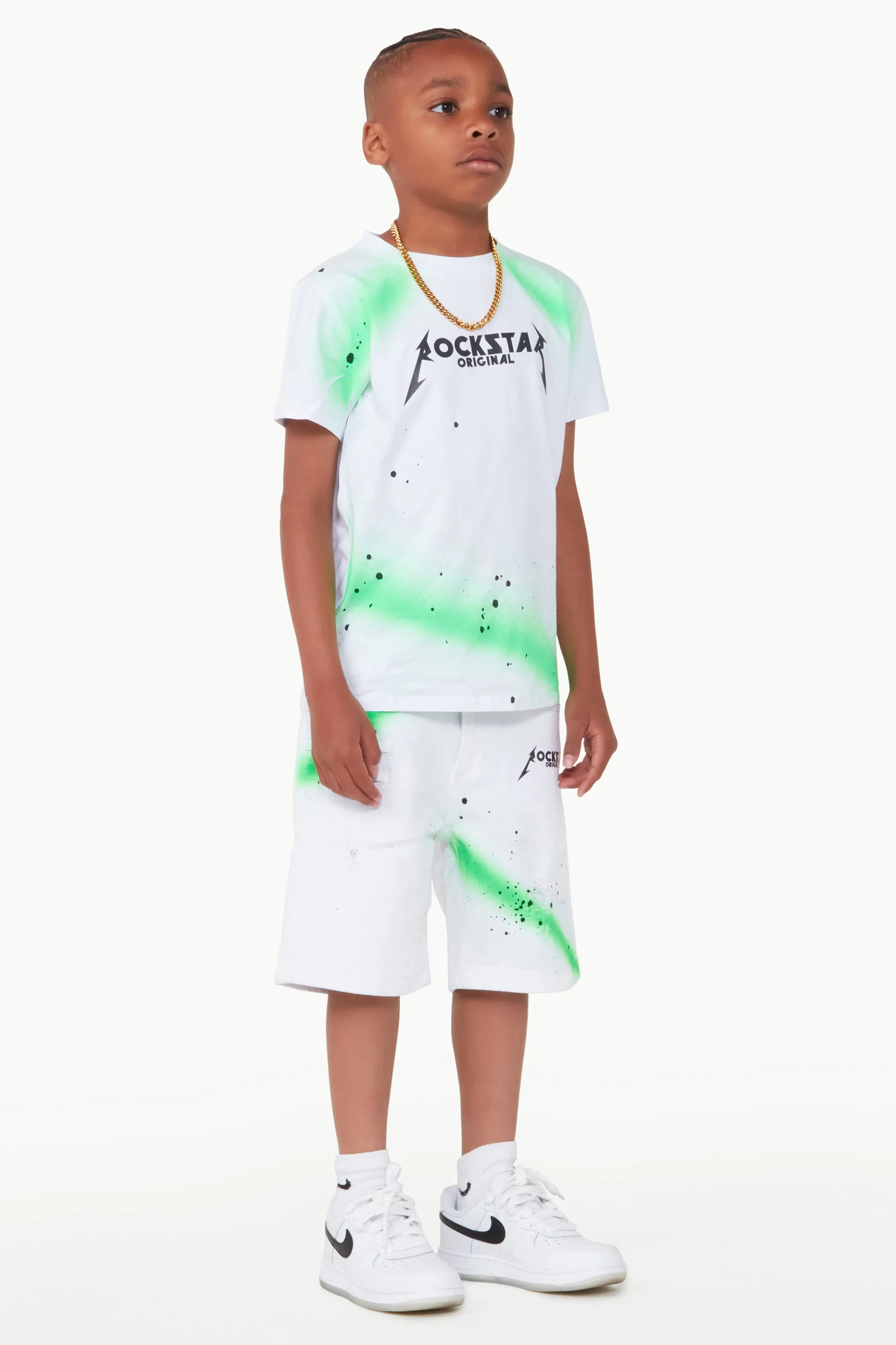 Boys Buck White/Green Short Set