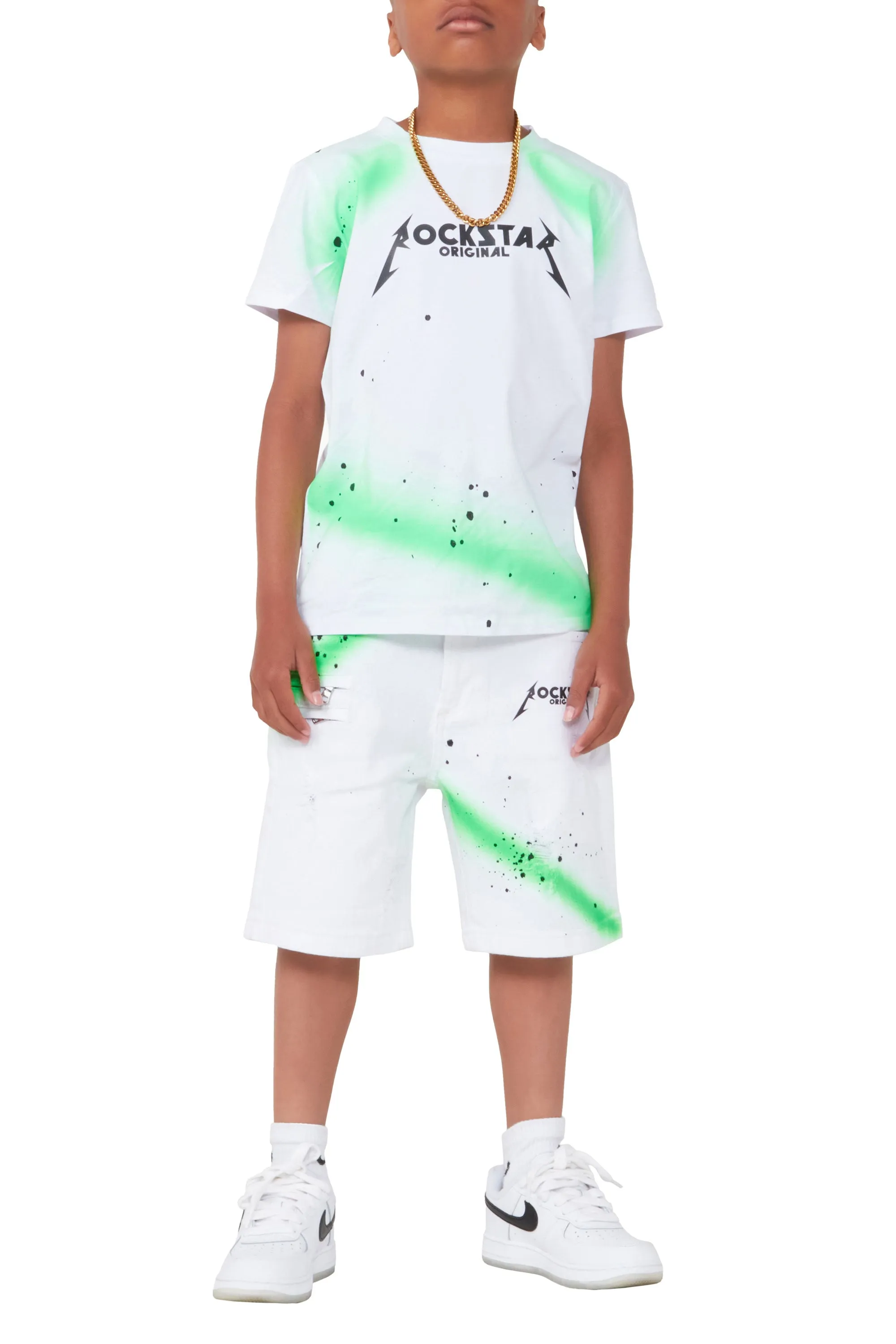 Boys Buck White/Green Short Set