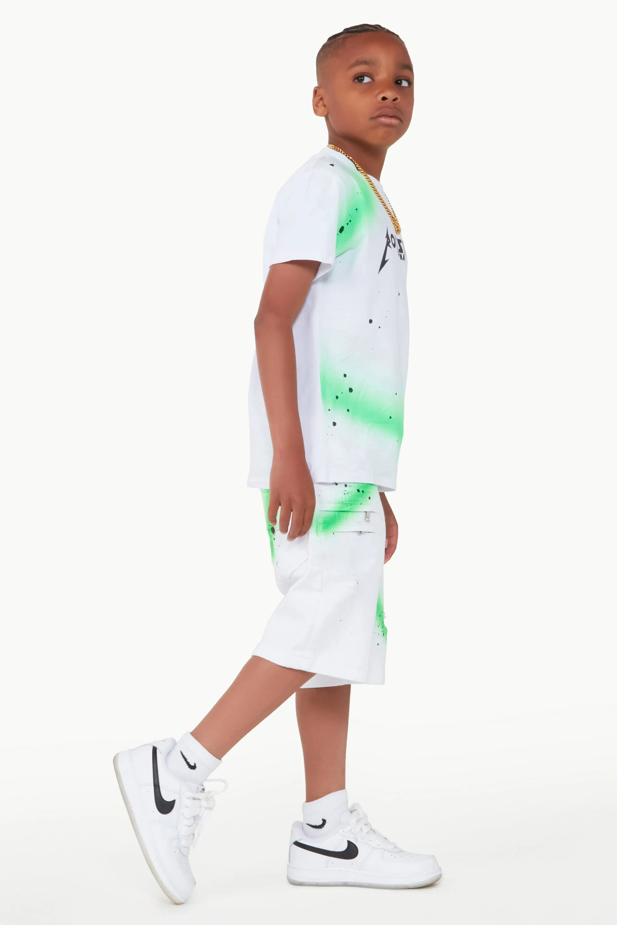 Boys Buck White/Green Short Set