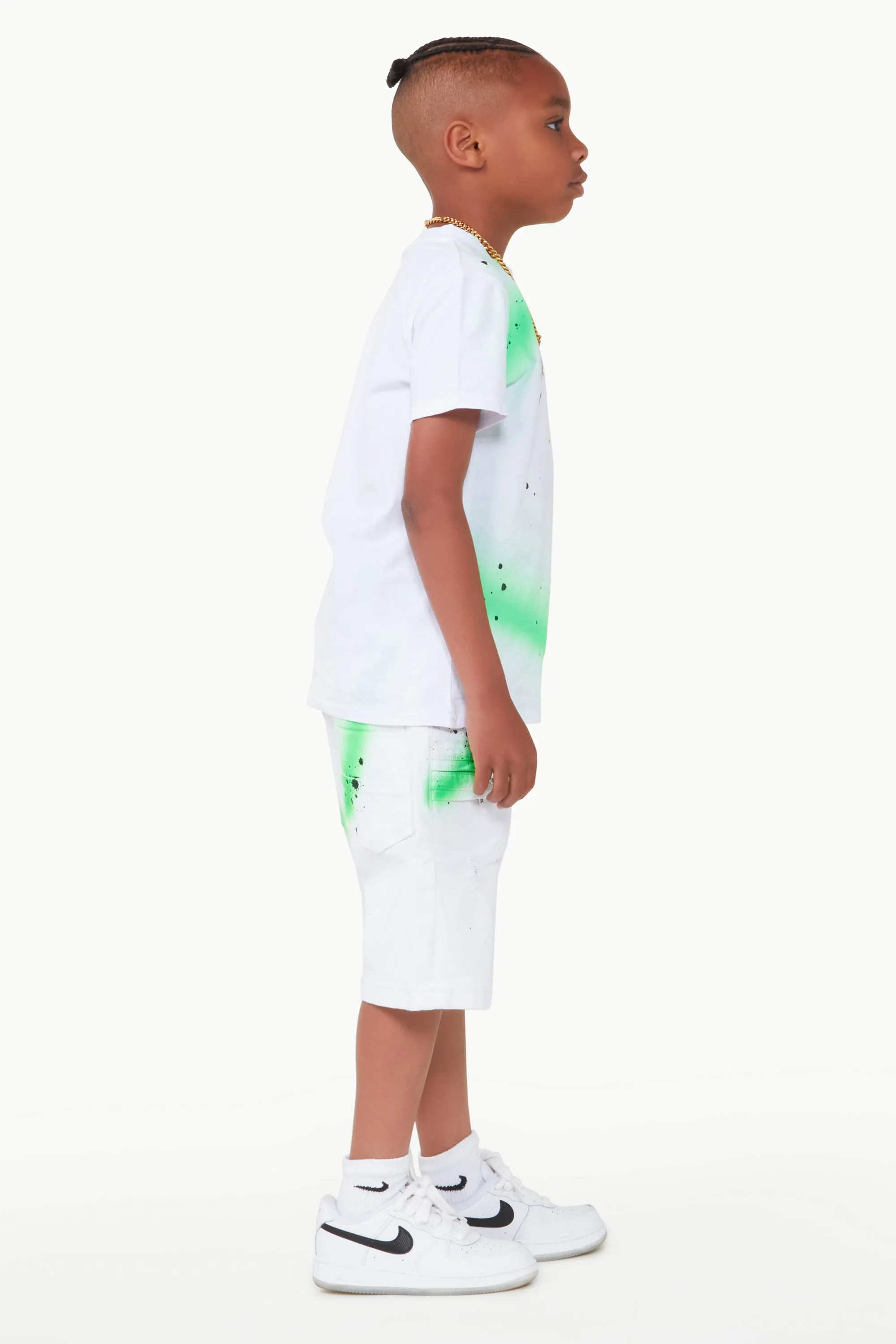 Boys Buck White/Green Short Set