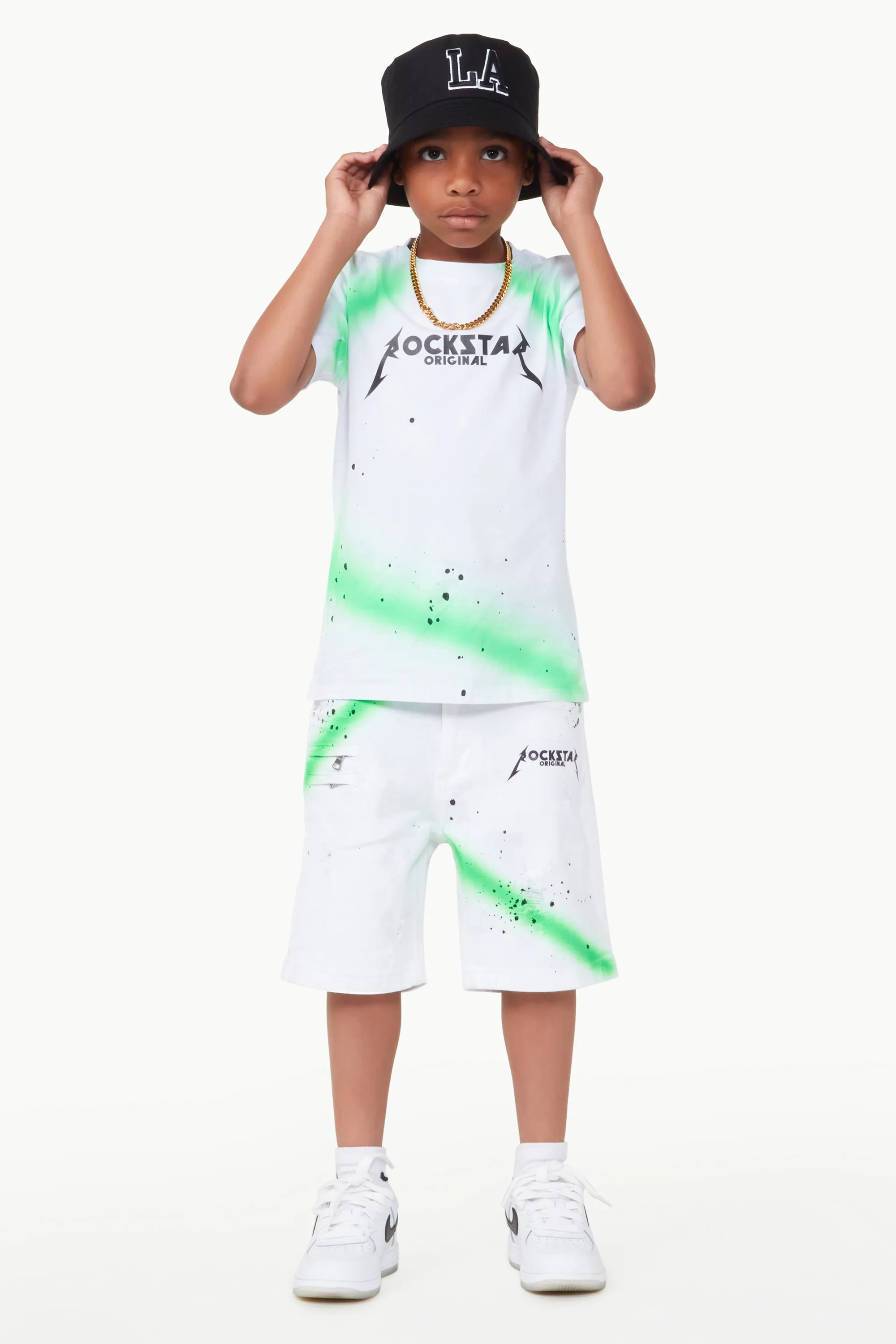 Boys Buck White/Green Short Set