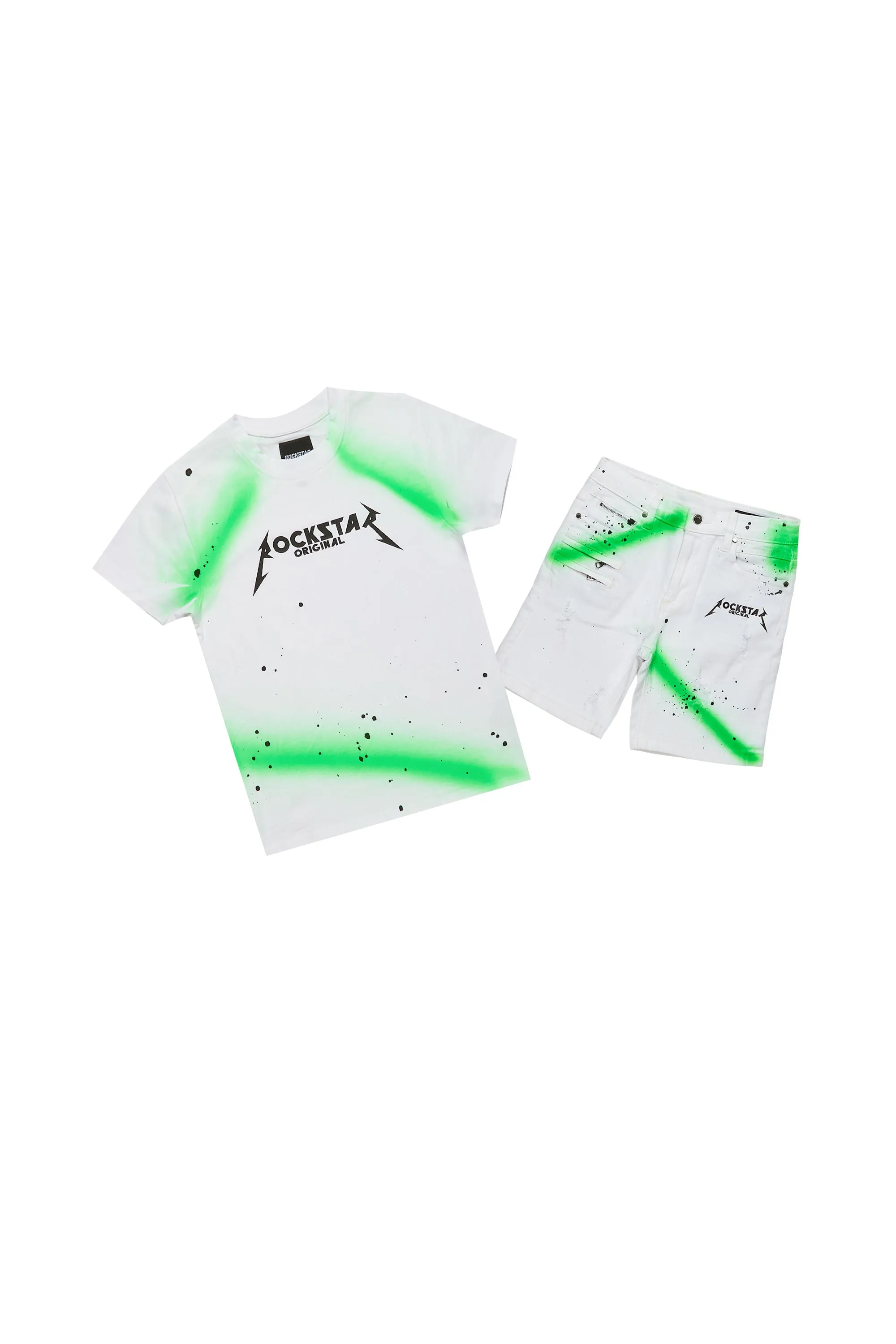 Boys Buck White/Green Short Set