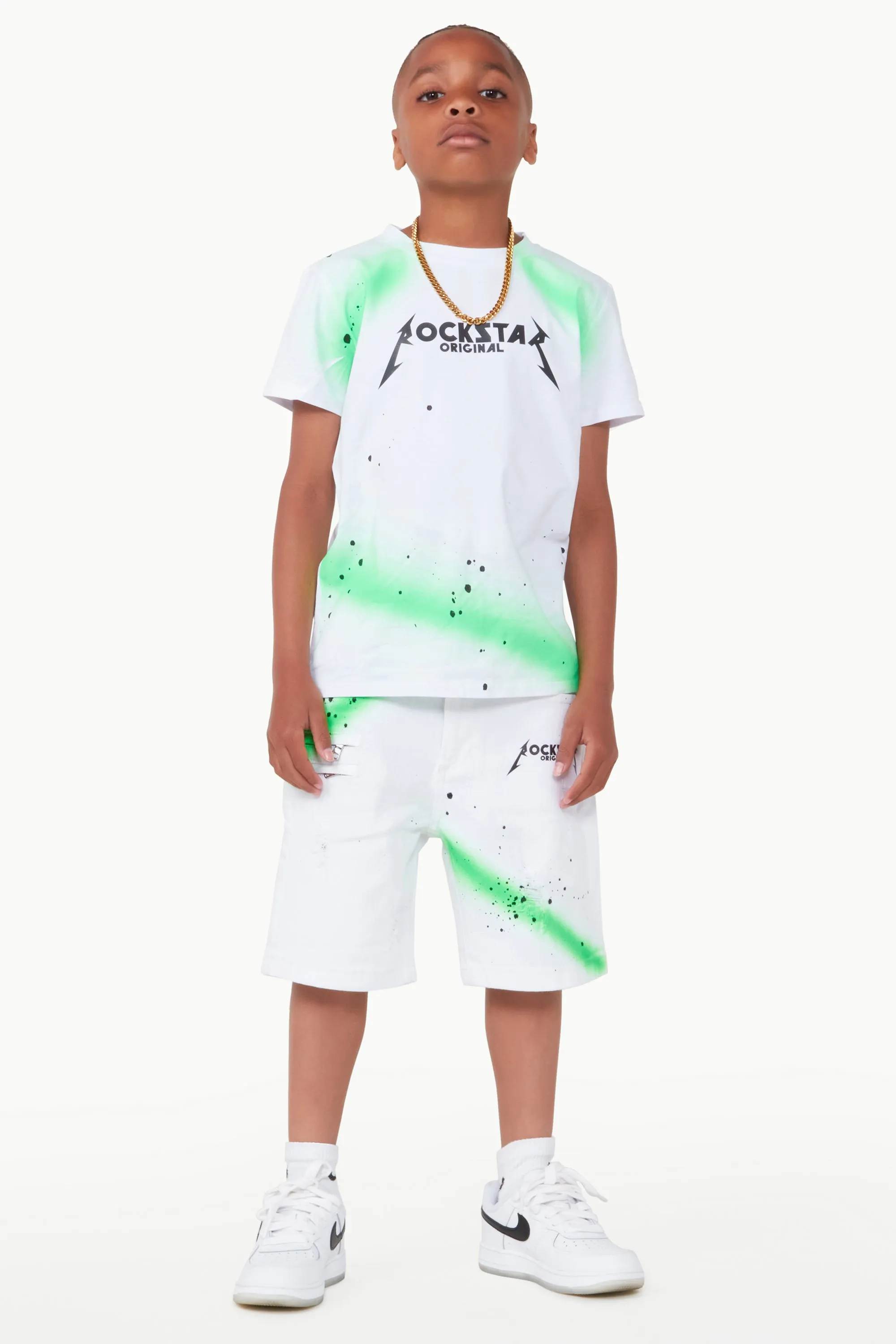 Boys Buck White/Green Short Set