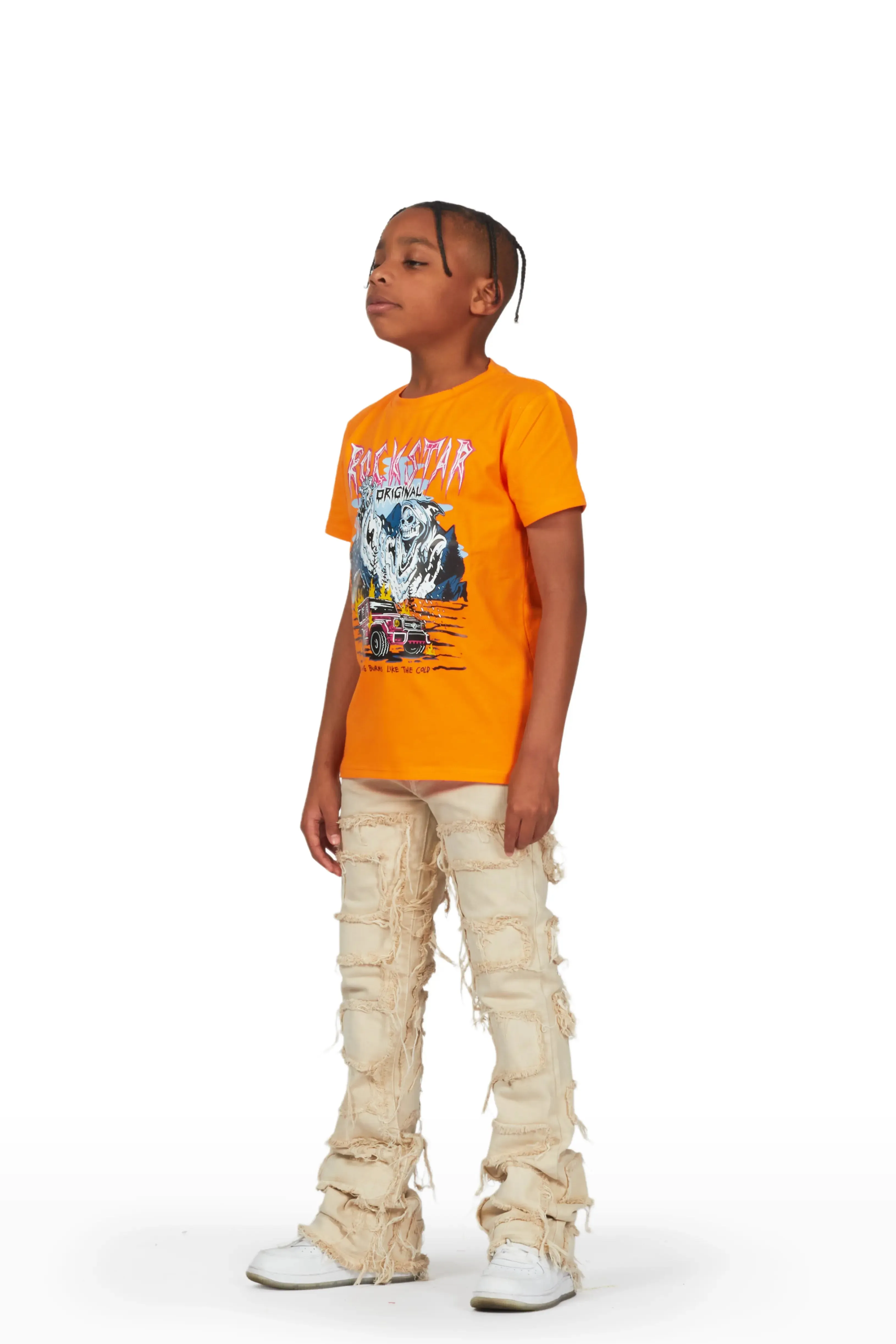 Boys Dale Orange T-Shirt/Stacked Flare Jean Set