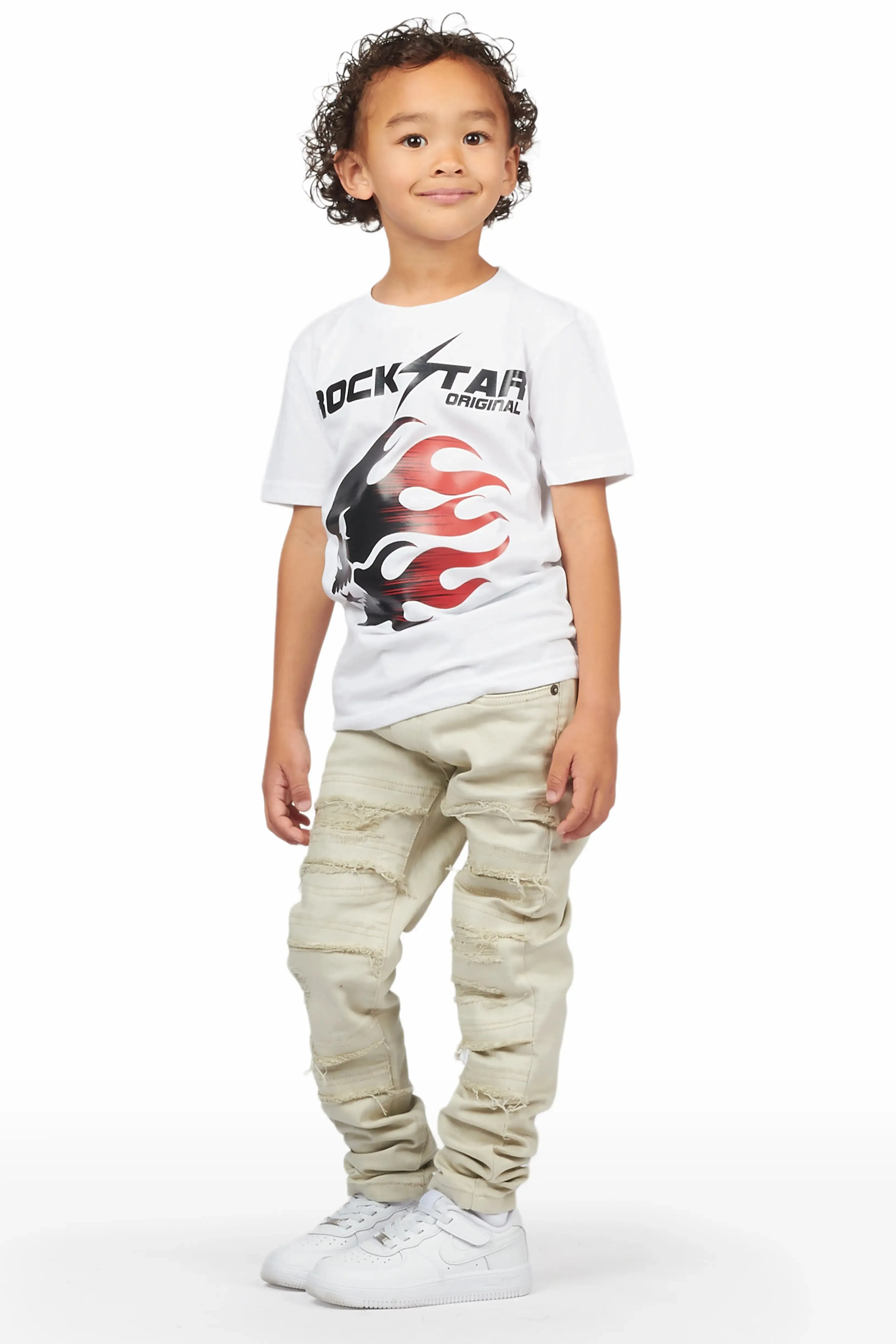 Boys Fabio White T-Shirt/Frayed Skinny Jean Set