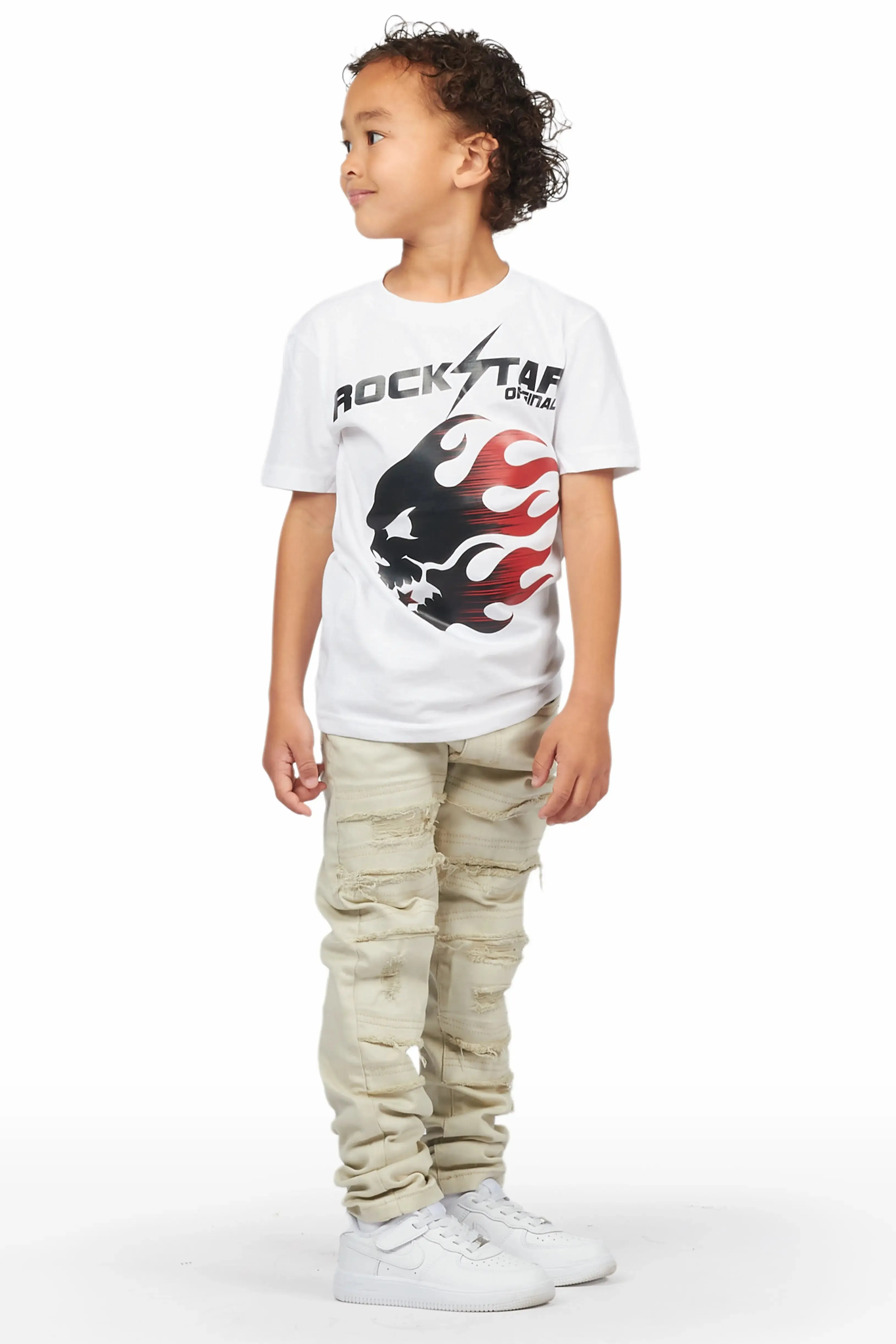 Boys Fabio White T-Shirt/Frayed Skinny Jean Set