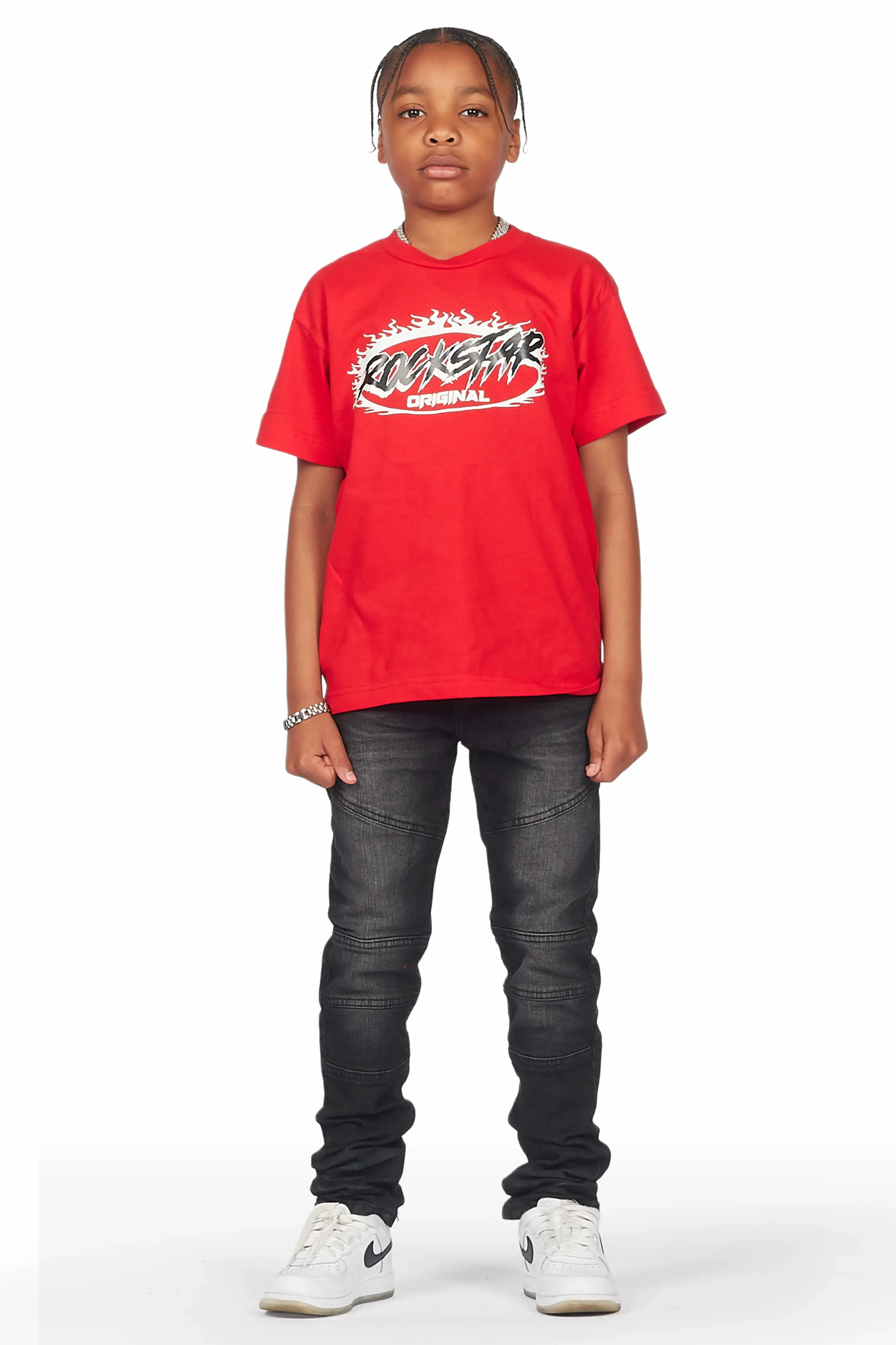 Boys Isamu Red/Black T-Shirt/Skinny Jean Set