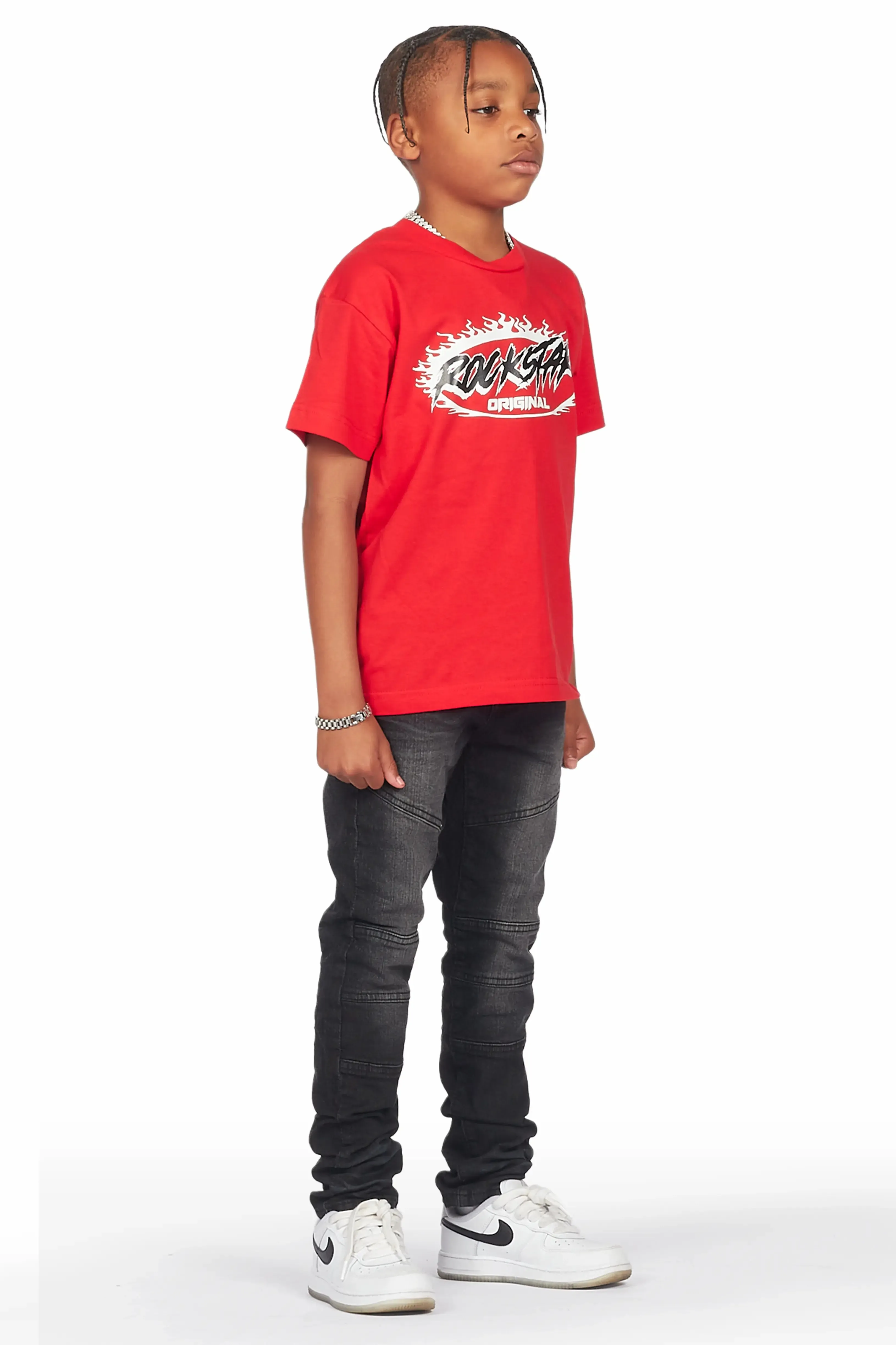 Boys Isamu Red/Black T-Shirt/Skinny Jean Set