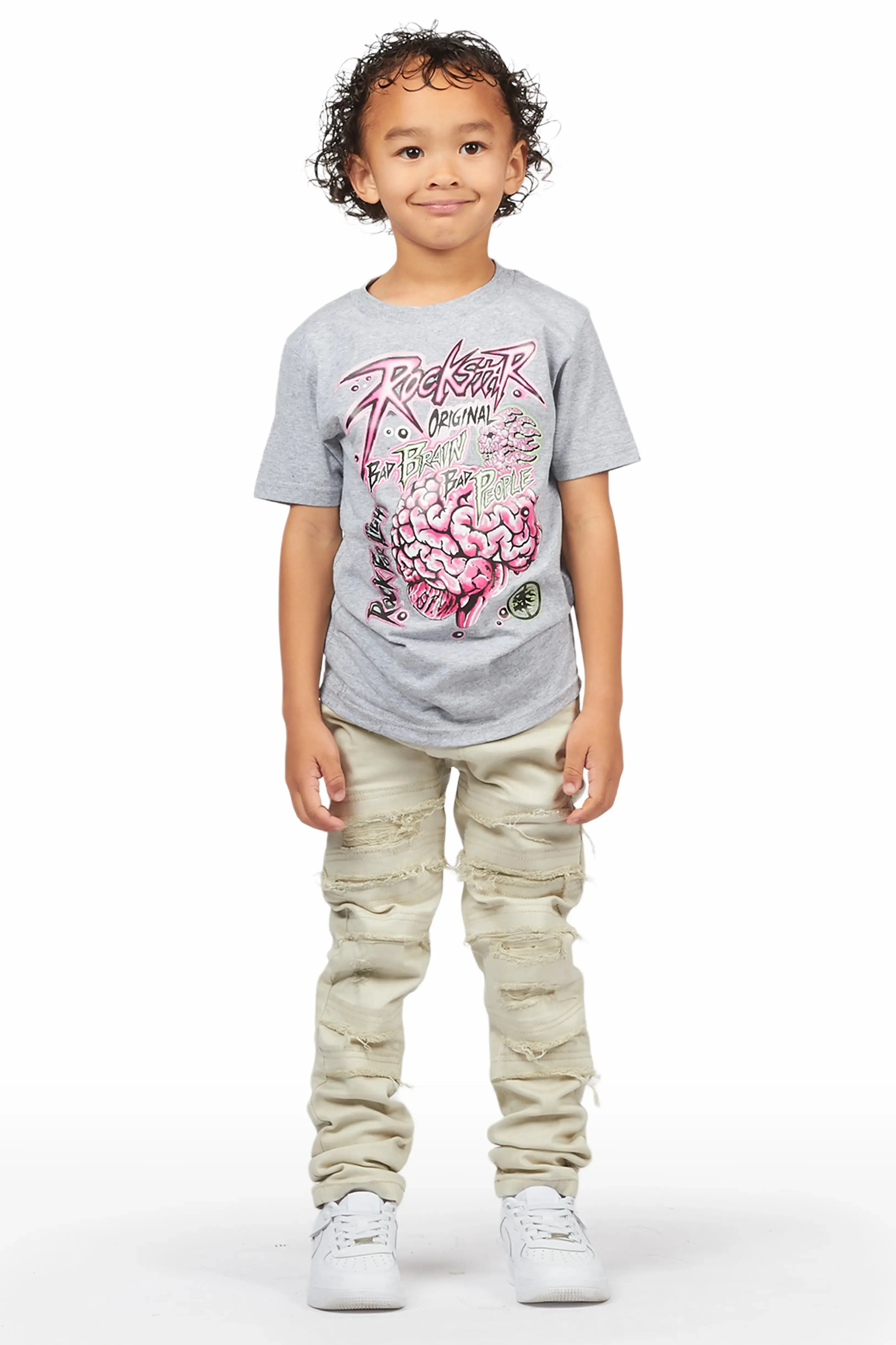 Boys Maghi Grey T-Shirt/Frayed Jean Set