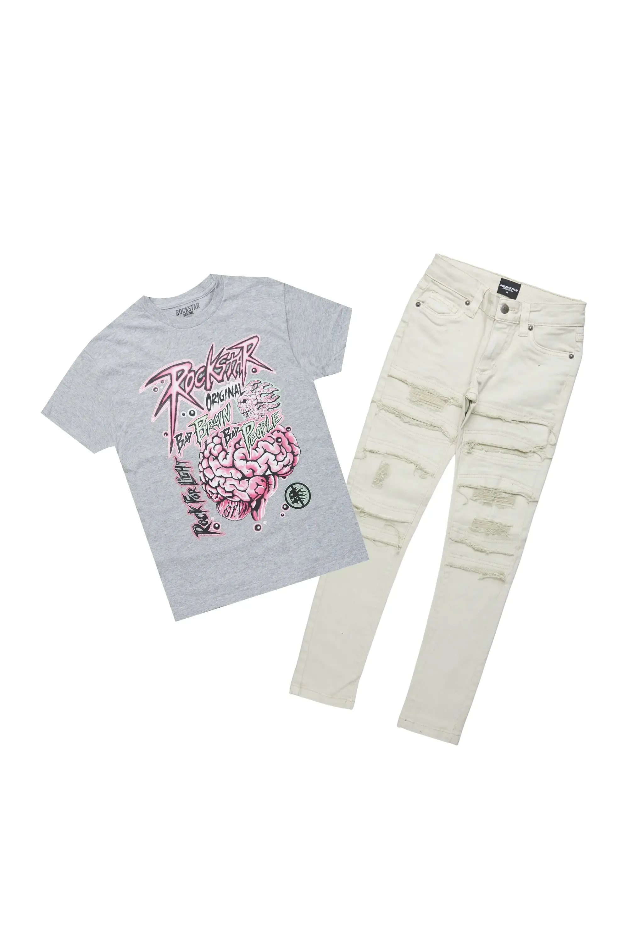 Boys Maghi Grey T-Shirt/Frayed Jean Set