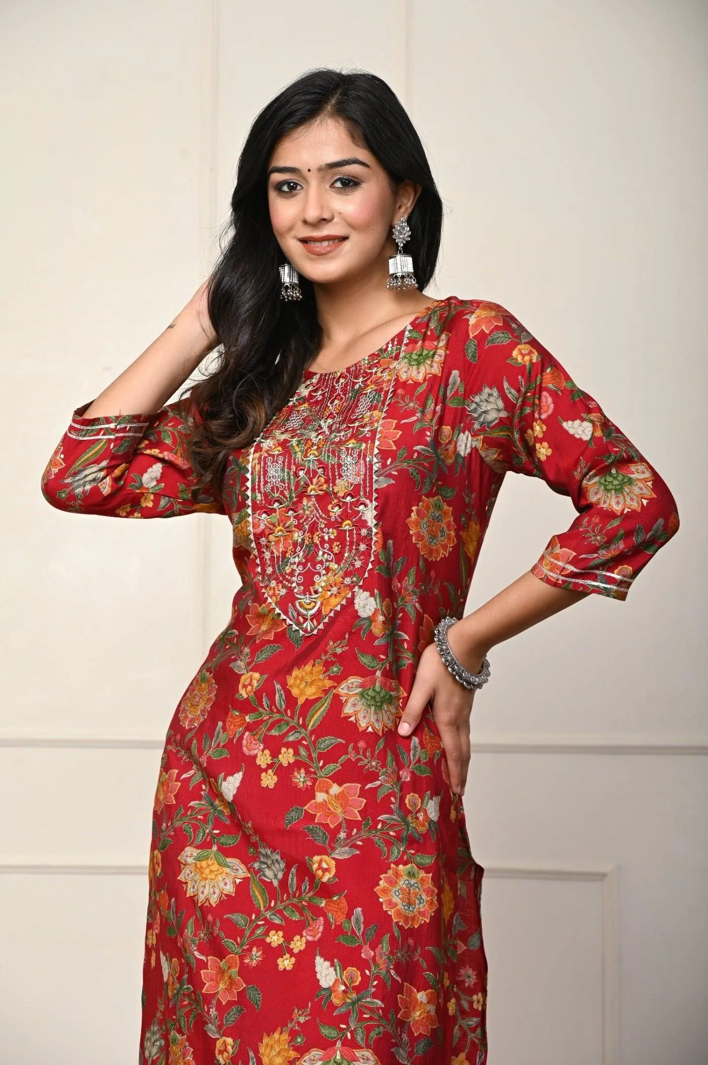 Brown with Multi-Color Flower Print Kurtis