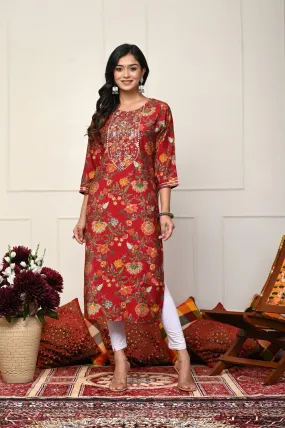 Brown with Multi-Color Flower Print Kurtis