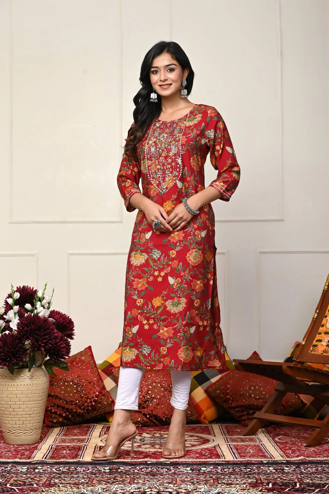 Brown with Multi-Color Flower Print Kurtis