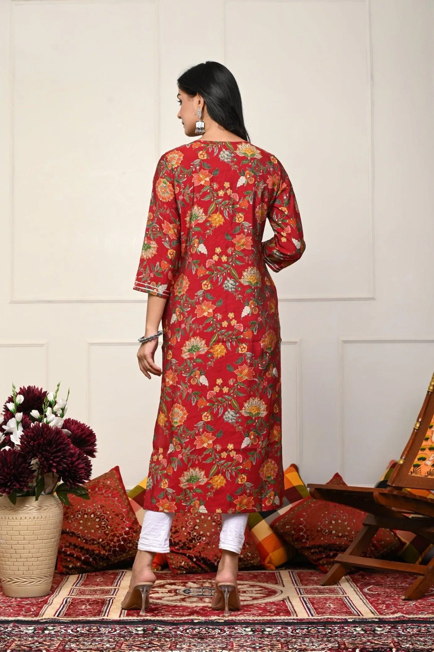 Brown with Multi-Color Flower Print Kurtis