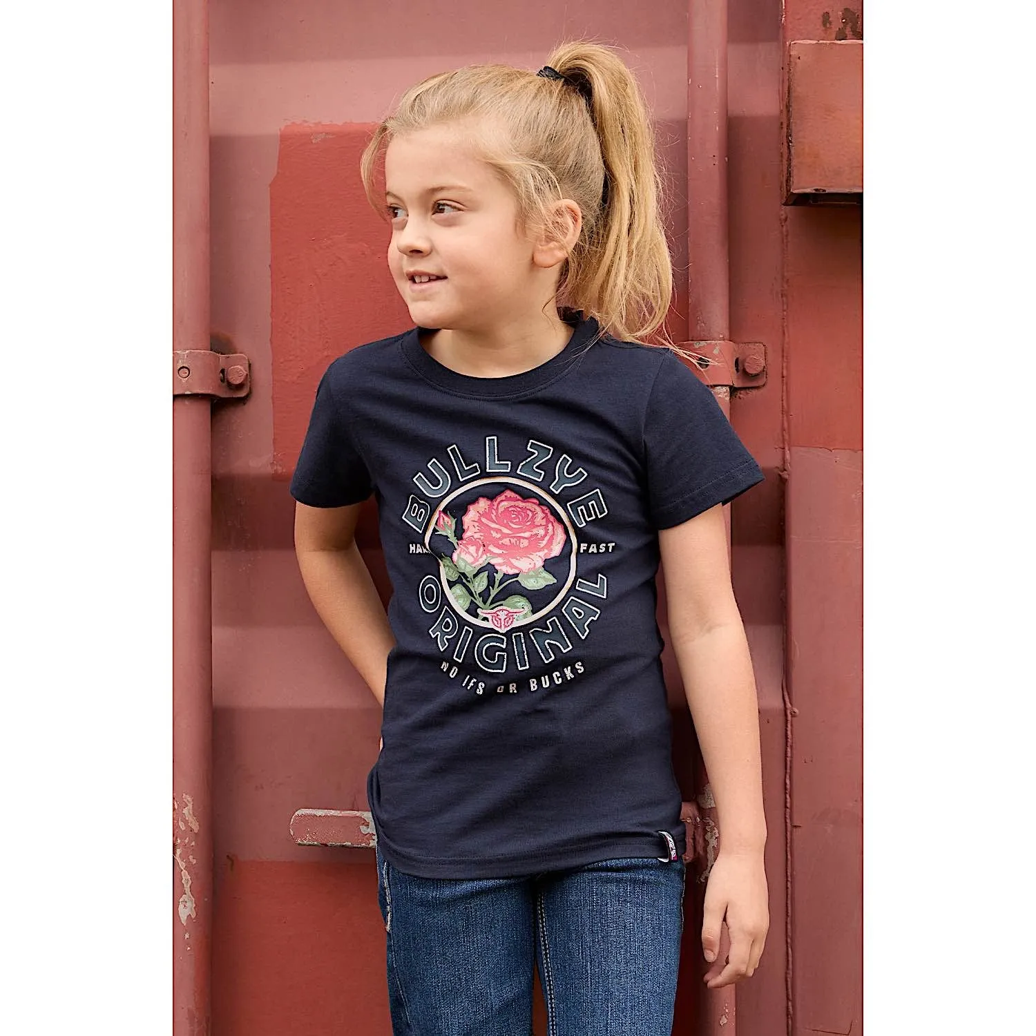 Bullzye Girl's Rose Short Sleeve Tee - Navy