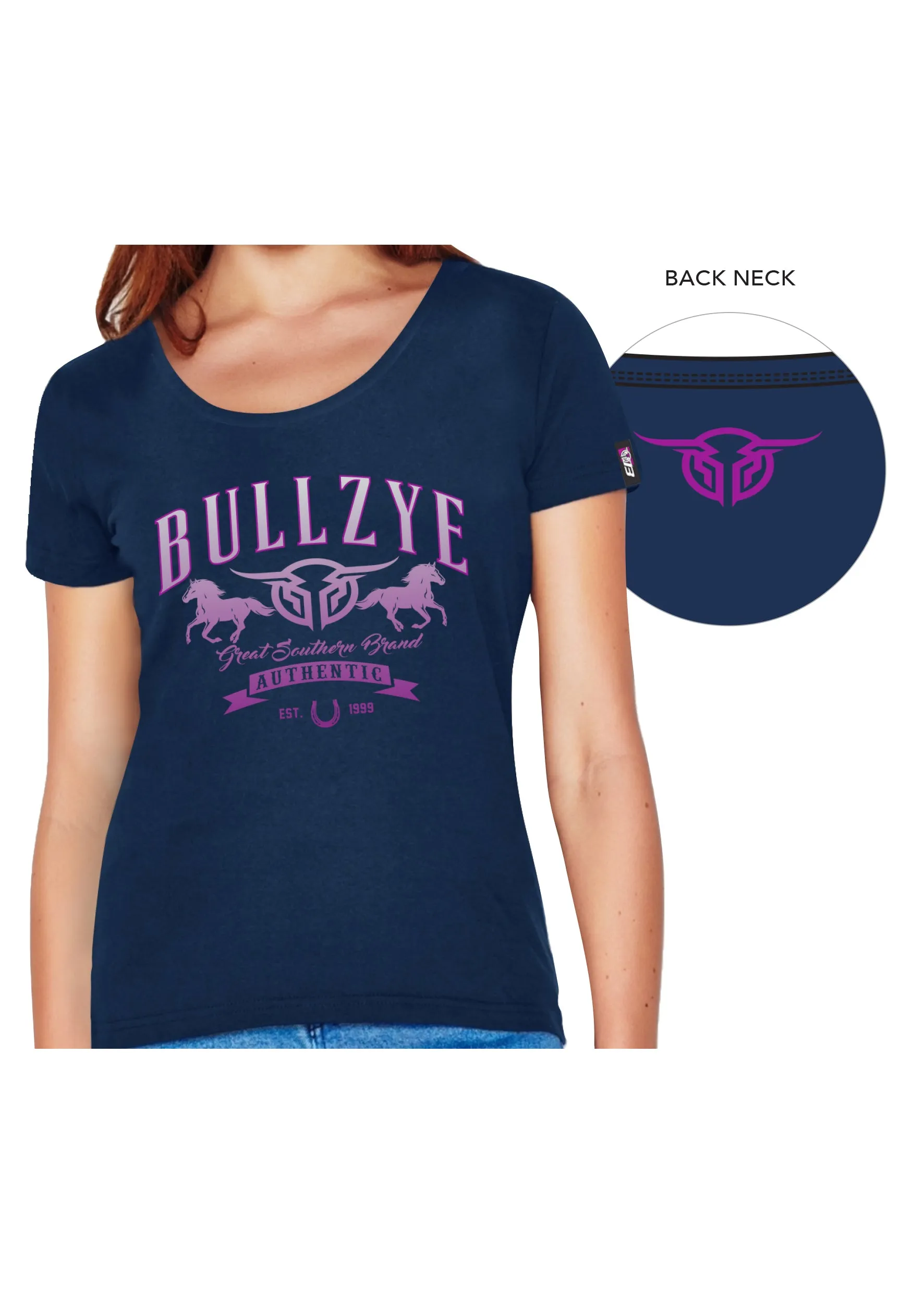 Bullzye Ladies Great Southern Crew Neck Tee - Navy - On Sale