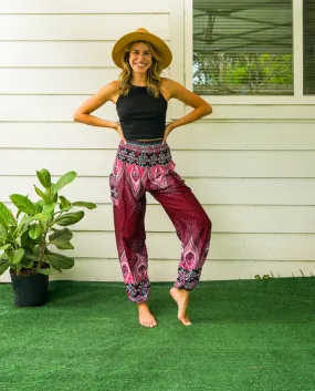 Burgundy Peace Peacock Harem Pants