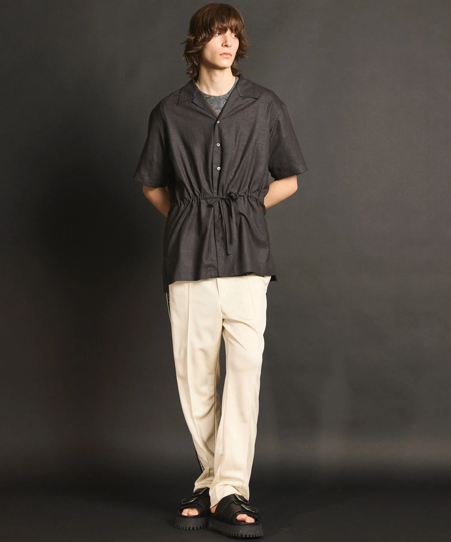 Calendering Triacetate Dress-Over Short Sleeve Open Collar Shirt