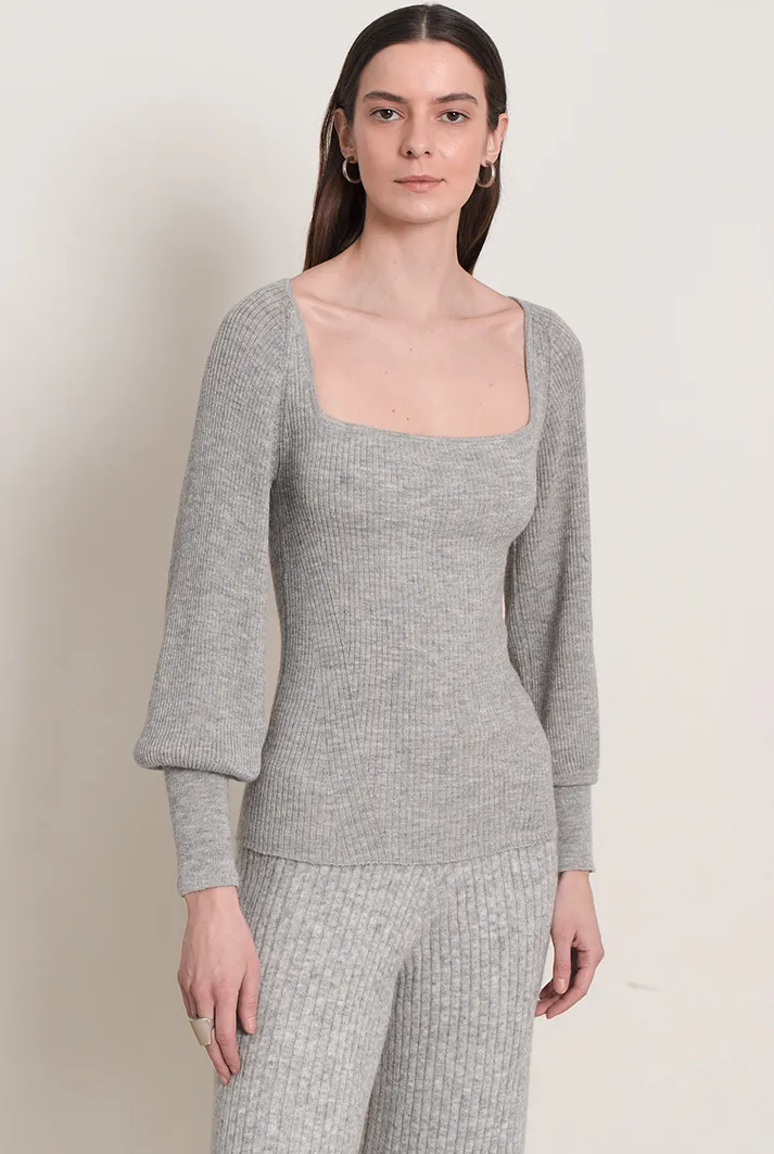 Camila Ribbed Square Neck Sweater | Grey