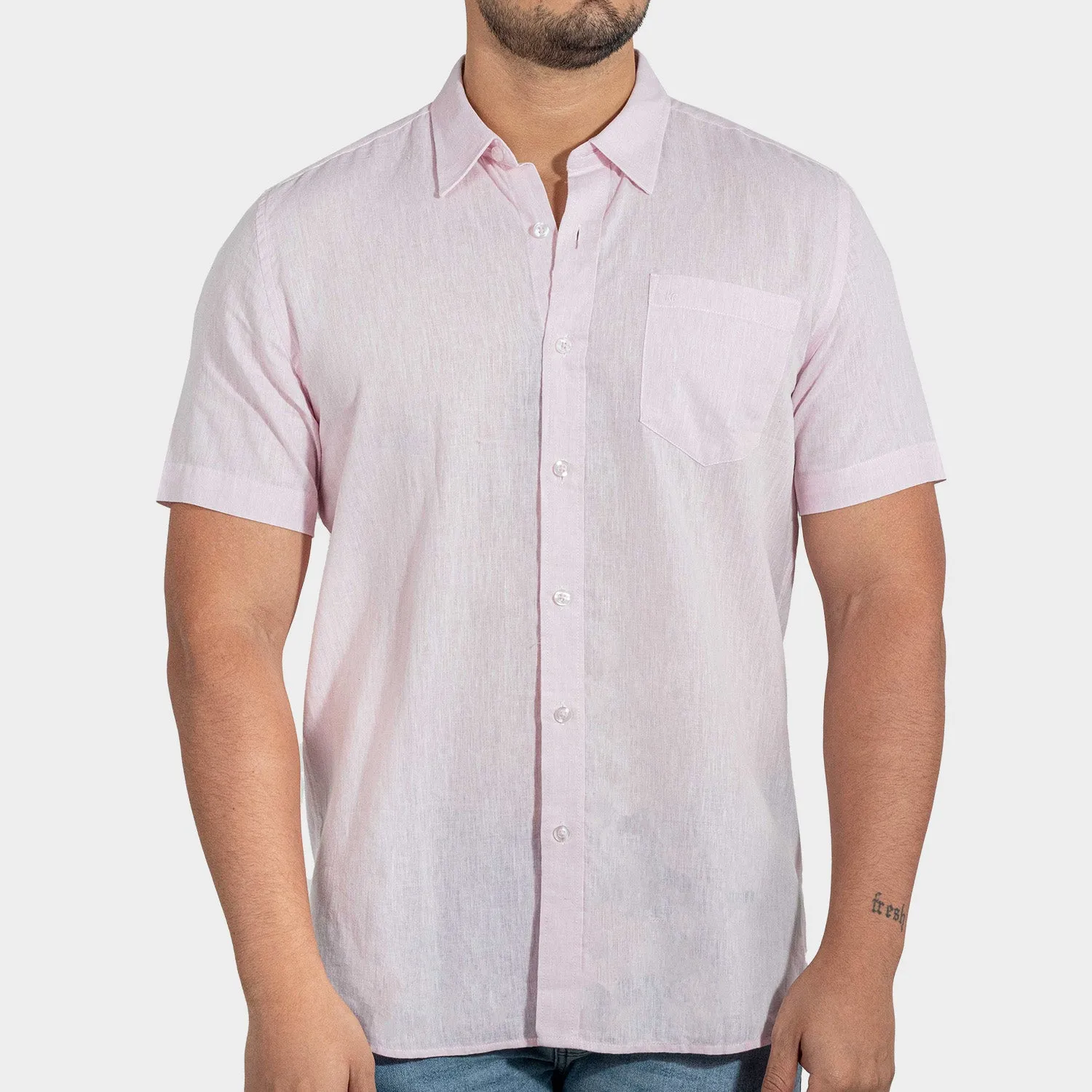 Camisa Casual de Lino Manga Corta para Hombre