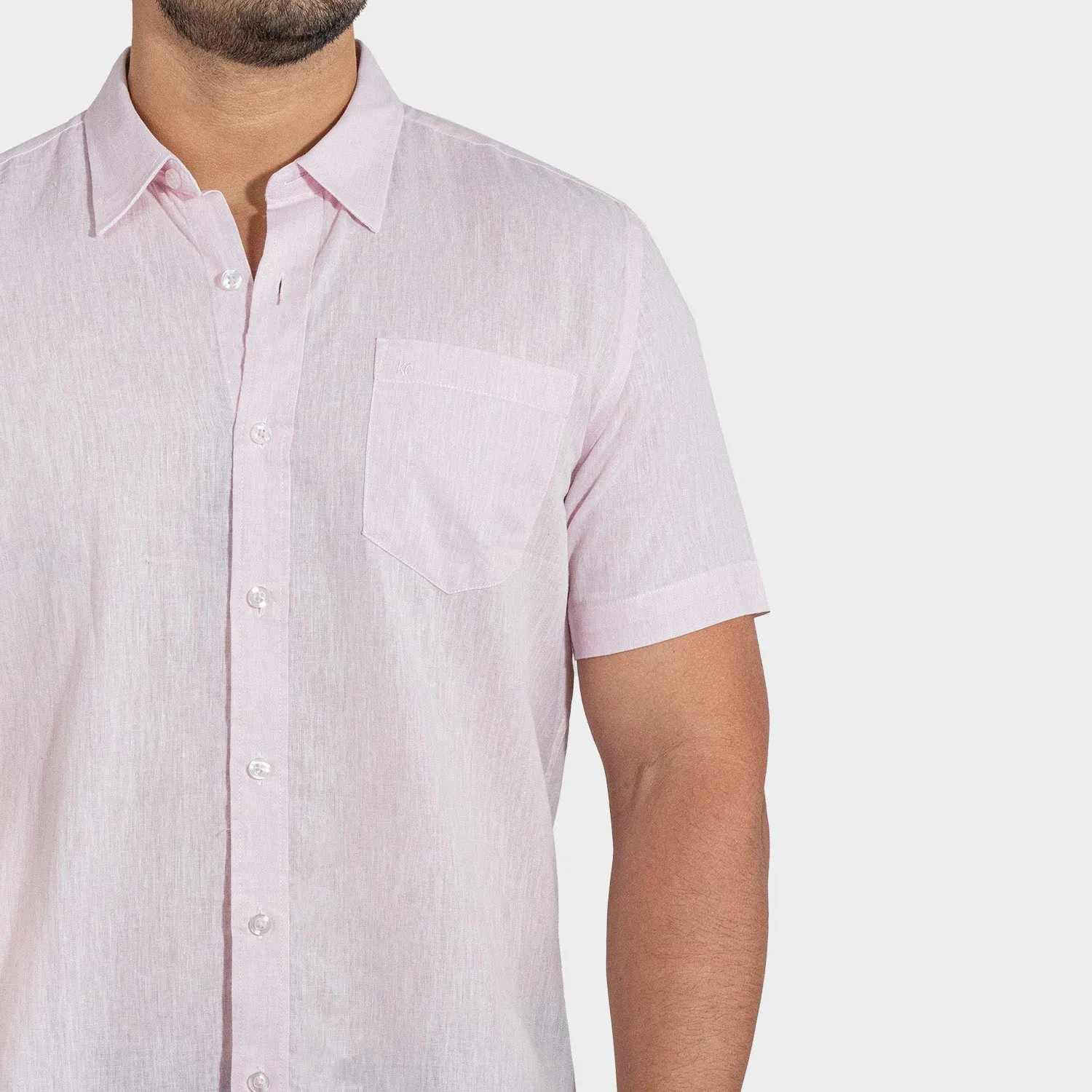 Camisa Casual de Lino Manga Corta para Hombre