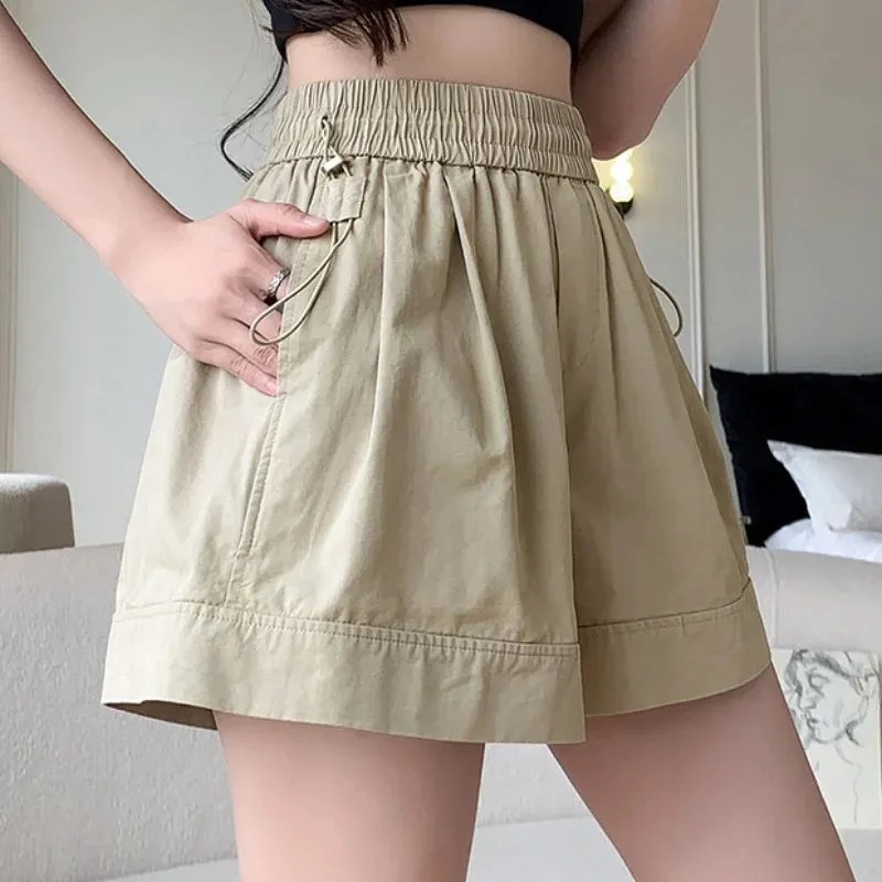 Casual Shorts For Women 2024 New Summer Elastic High Waist A-Line Solid Loose Shorts