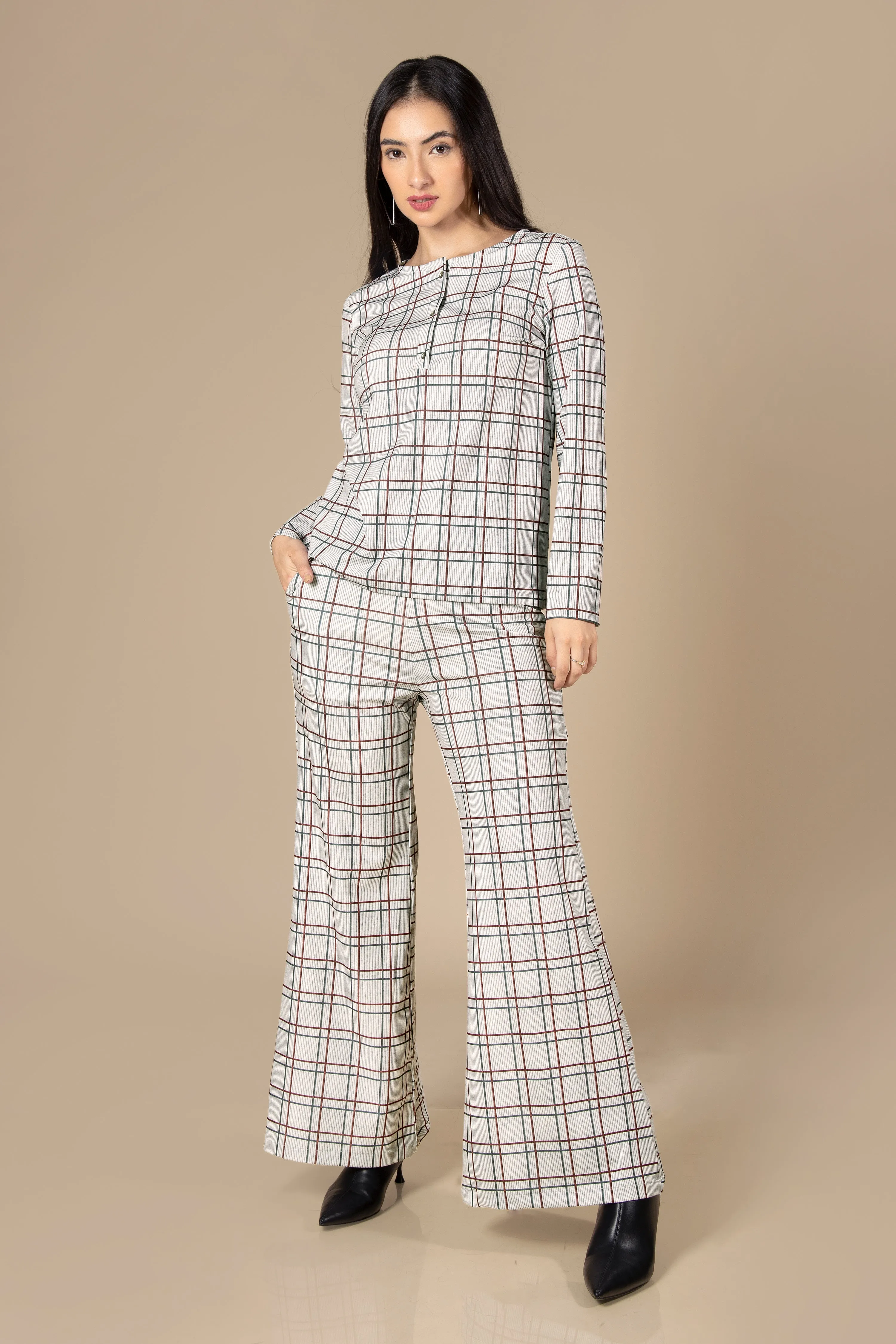 Checks Casual Top Co-Ord Set For Women