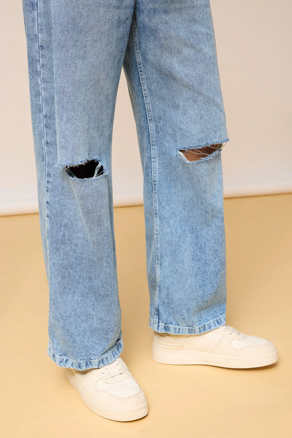 Classic Fit Distressed Men's Wide Leg Jeans