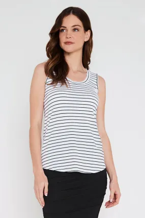 Classic Scoop Singlet - White & Black Stripe