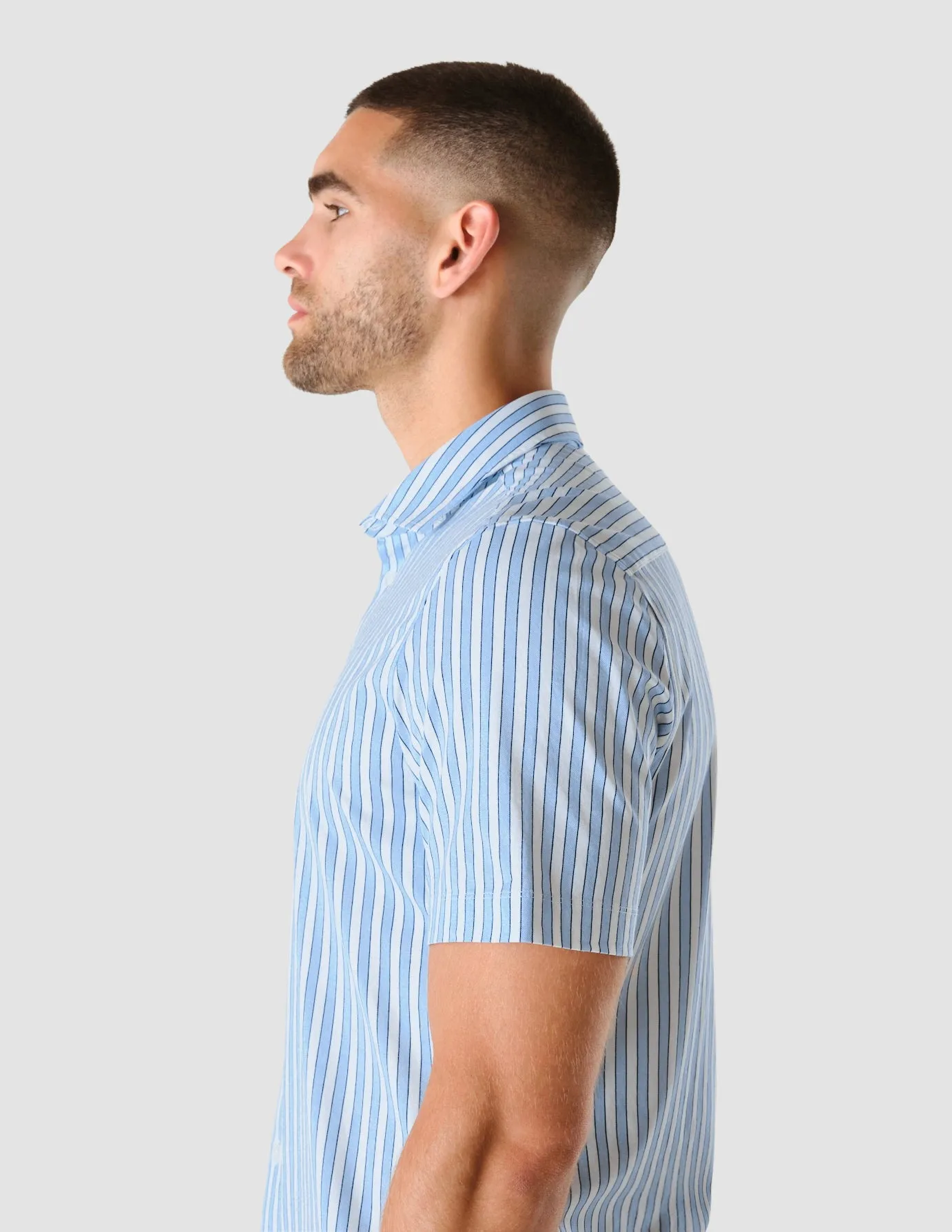 Classic Short-Sleeved Twill Shirt Light Blue Stripes