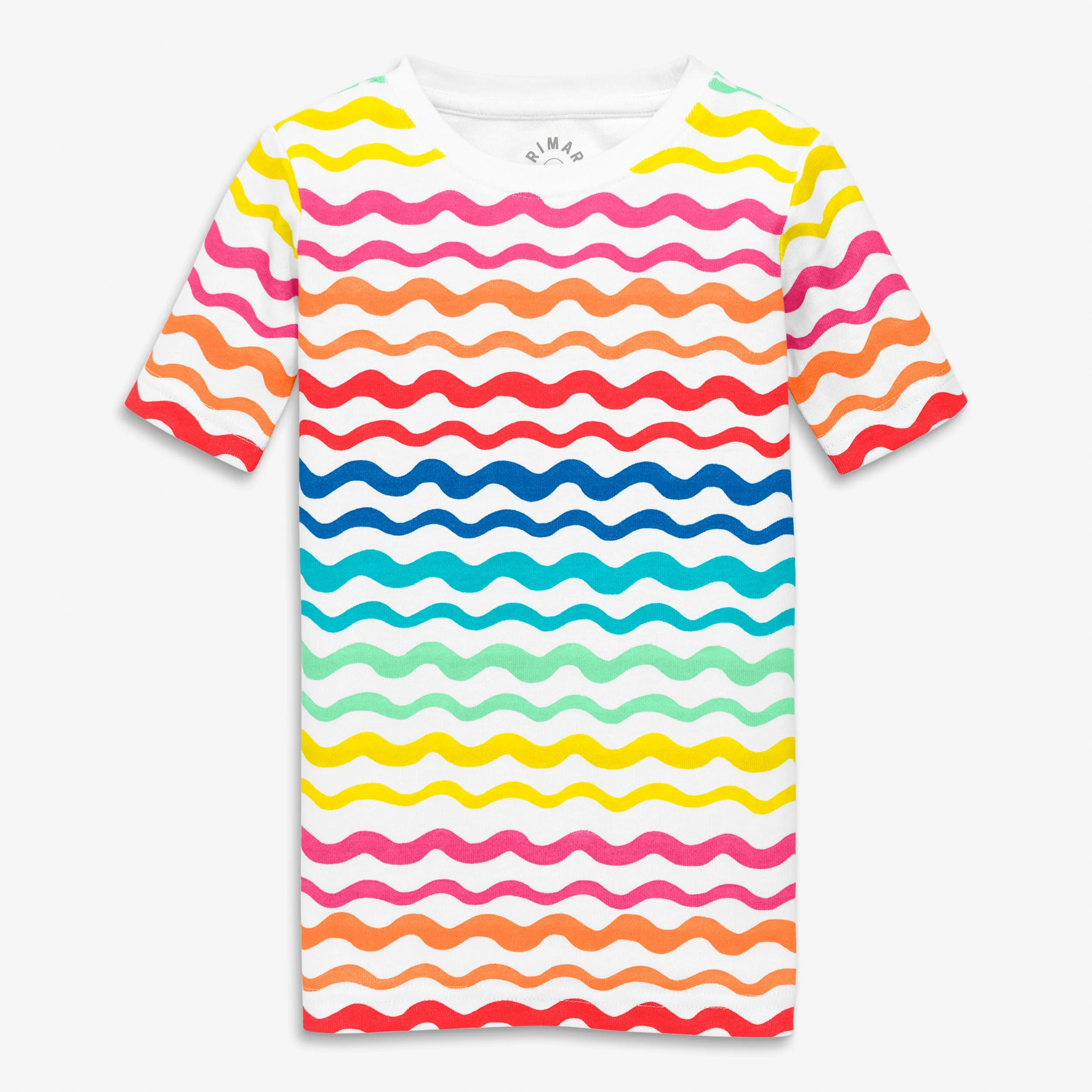 Clearance kids organic short sleeve pj top in rainbow watercolor waves