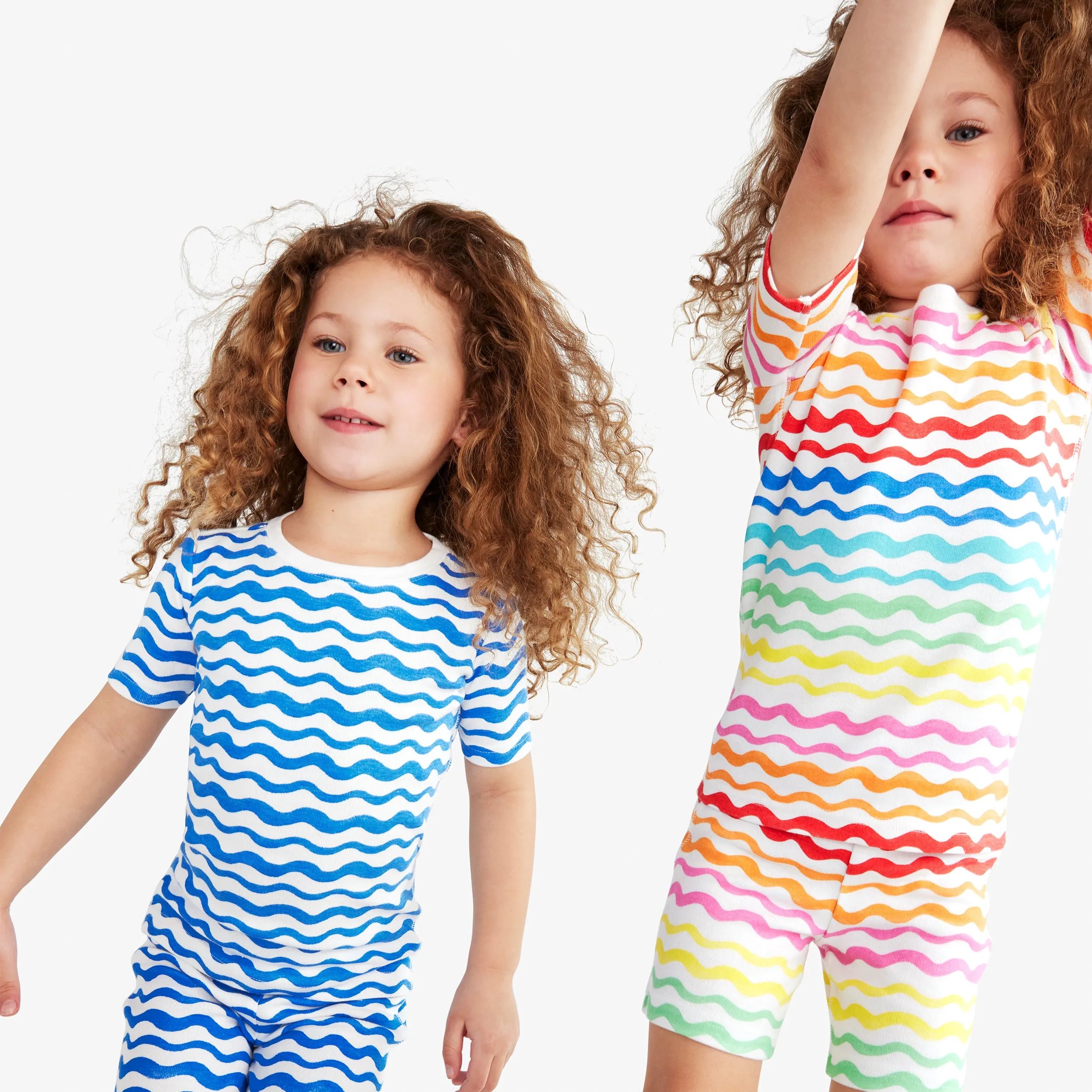 Clearance kids organic short sleeve pj top in rainbow watercolor waves