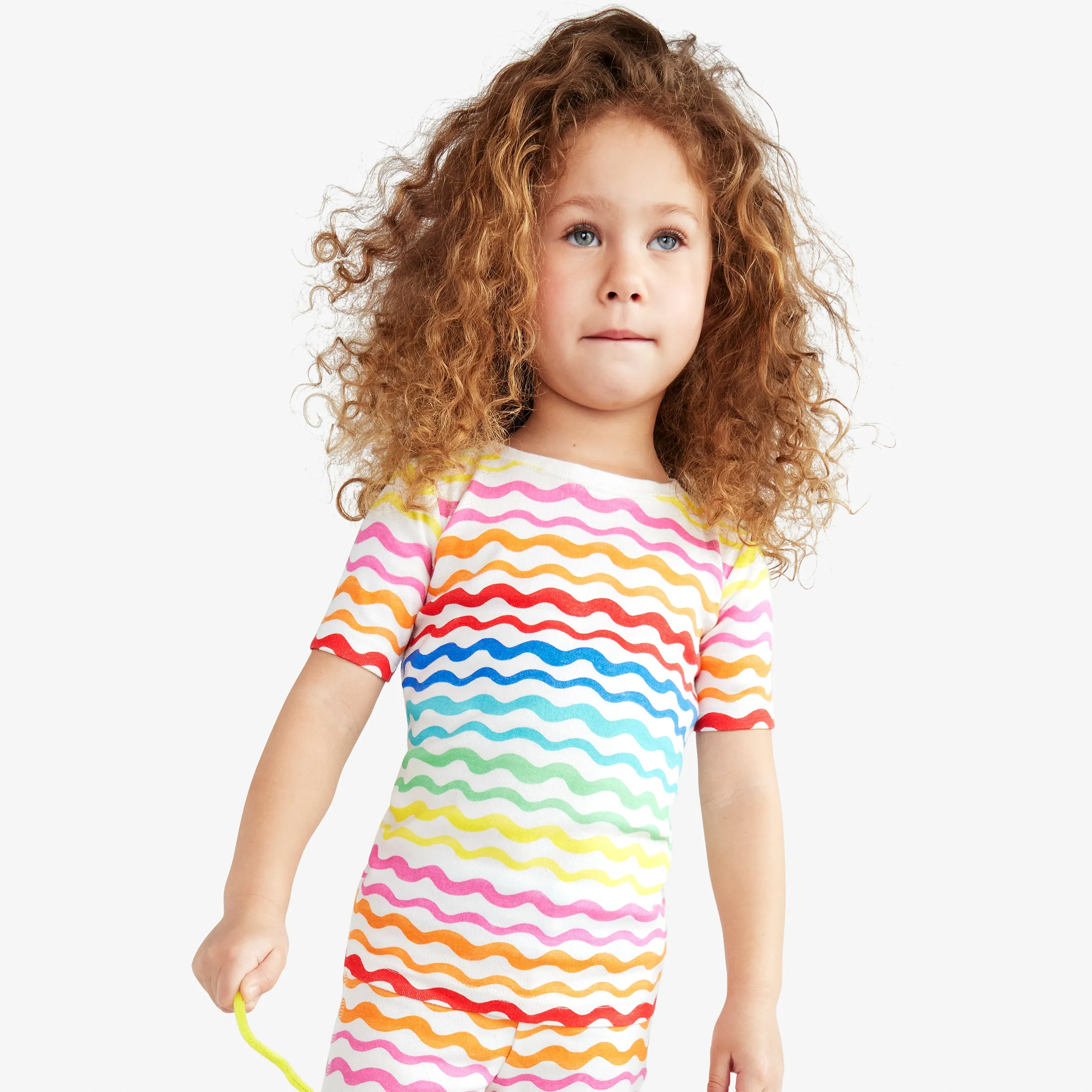 Clearance kids organic short sleeve pj top in rainbow watercolor waves