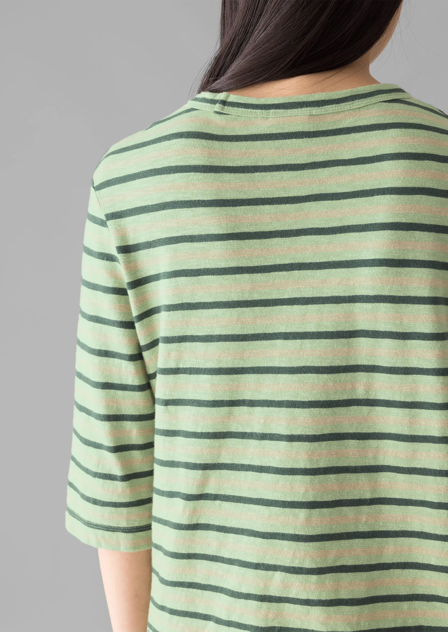 Cleo Stripe Cotton Half Sleeve Tee | Sage