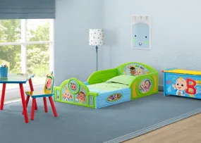 CoComelon 4-Piece Toddler Room-in-a-Box Set – Includes Sleep and Play Toddler Bed, Table, 1 Chair and Toy Box