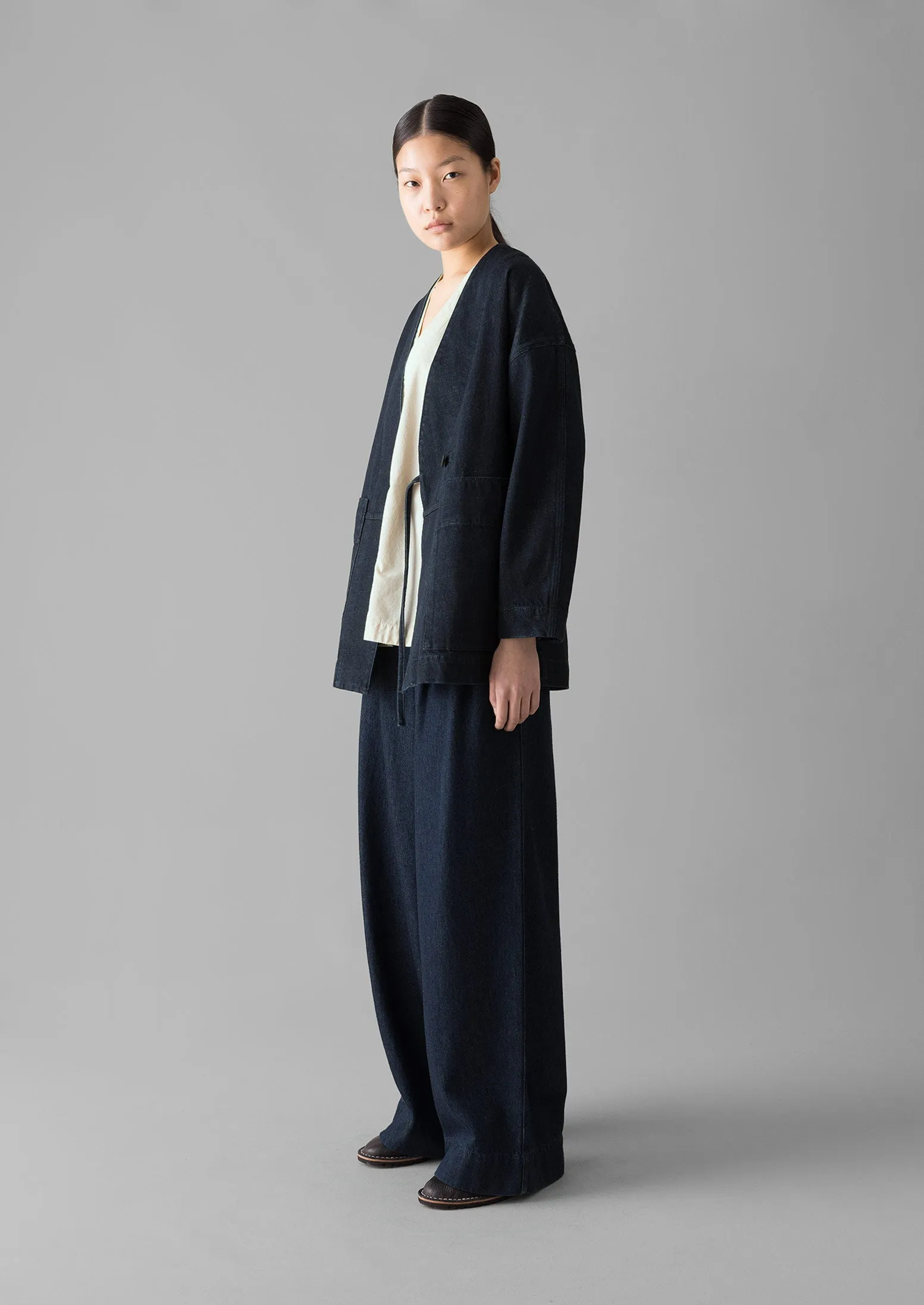 Cotton Hemp Denim Wide Leg Trousers | Indigo