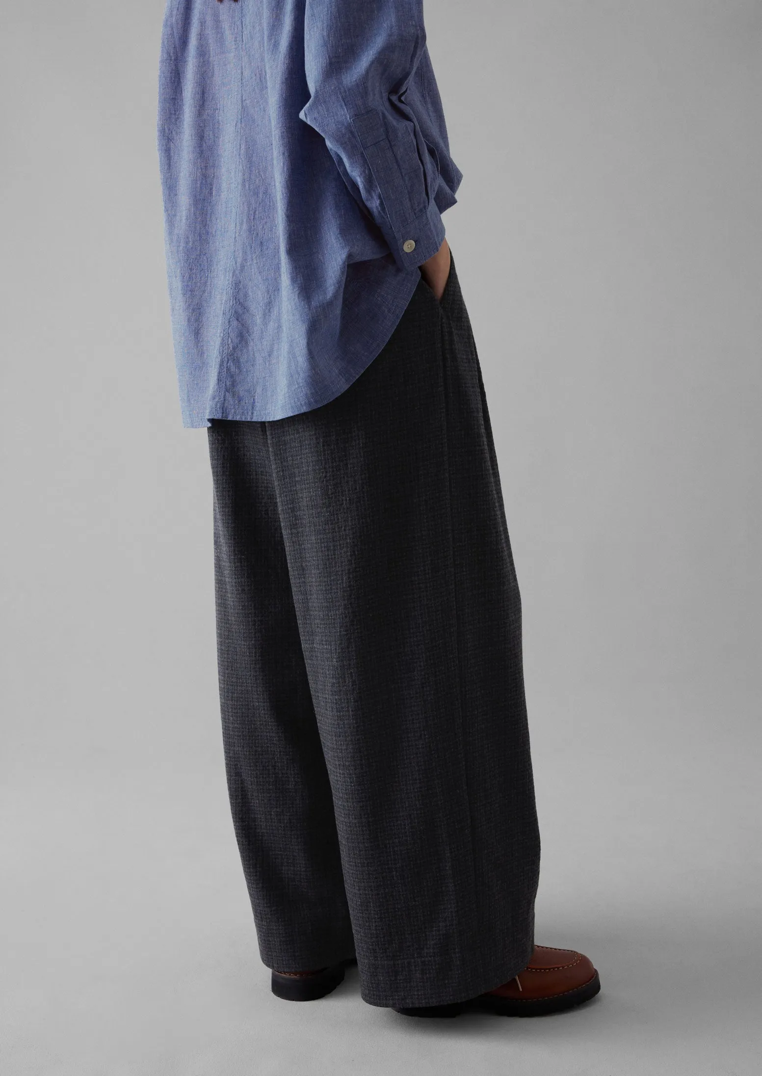 Cotton Wool Pleat Front Trousers | Carbon