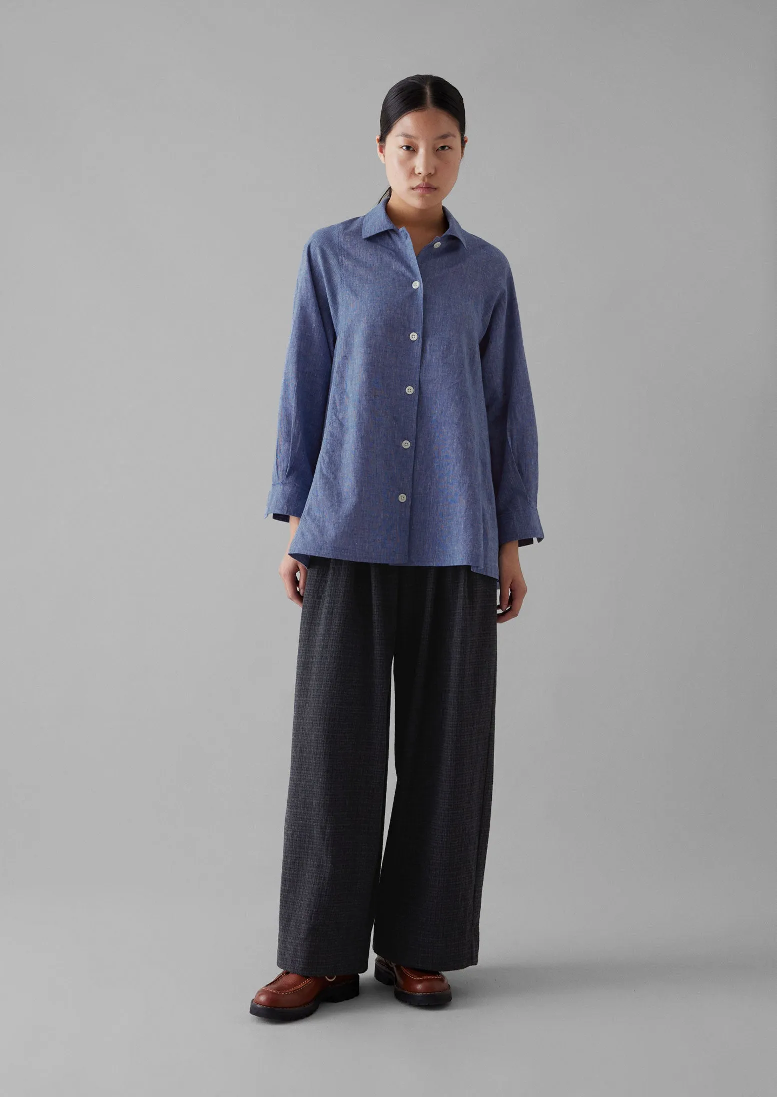 Cotton Wool Pleat Front Trousers | Carbon