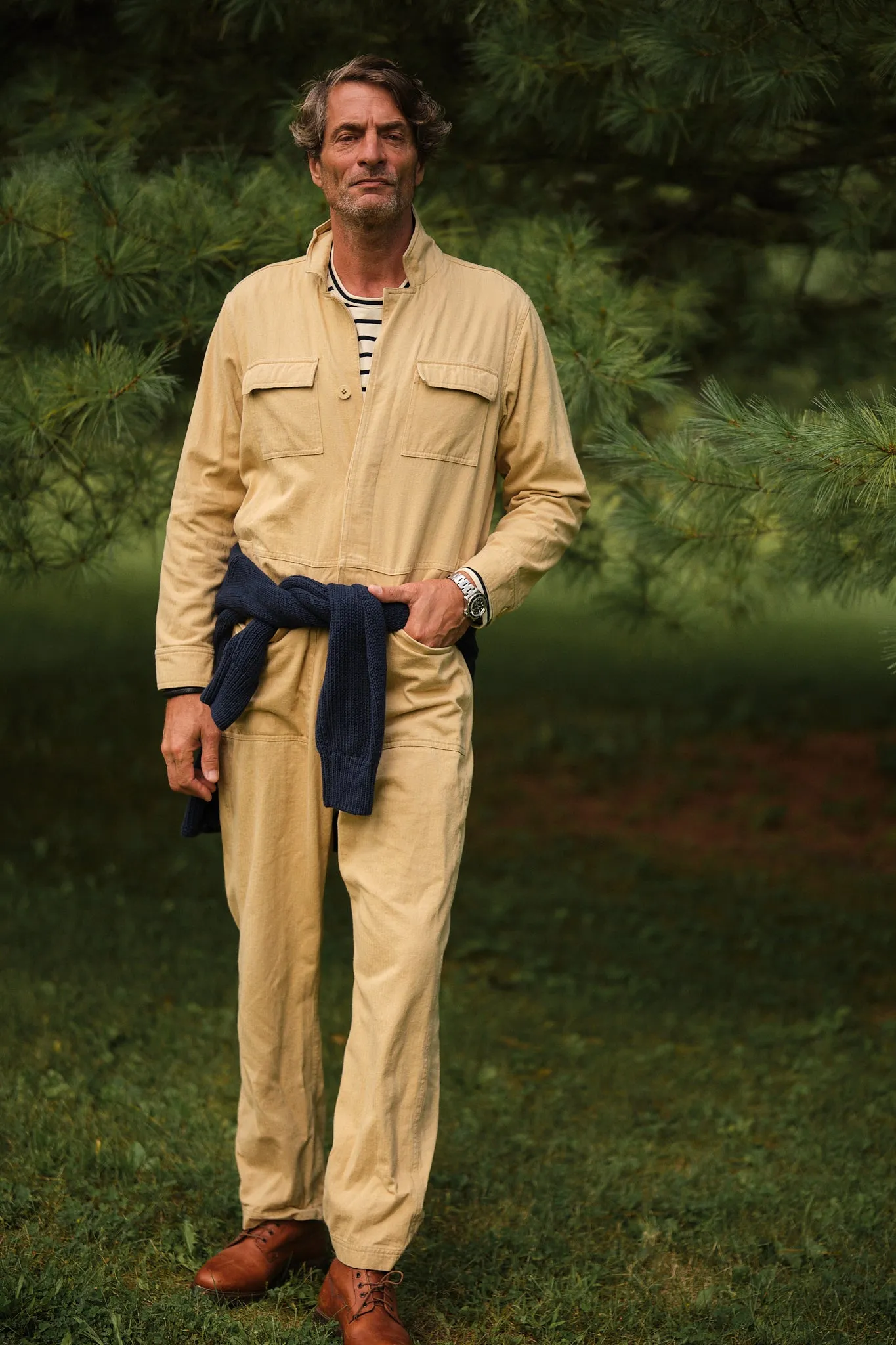 Coveralls in Khaki Herringbone