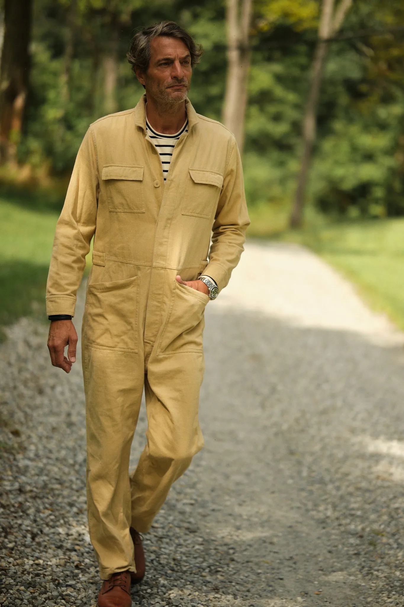 Coveralls in Khaki Herringbone