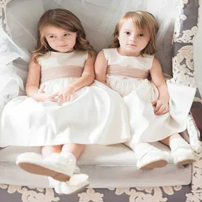 Cute Sleeveless White Cheap Satin Flower Girls Dresses, TYP1050