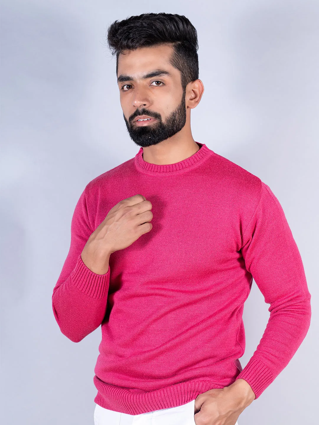 Dark Pink Color Crew Neck  Sweater