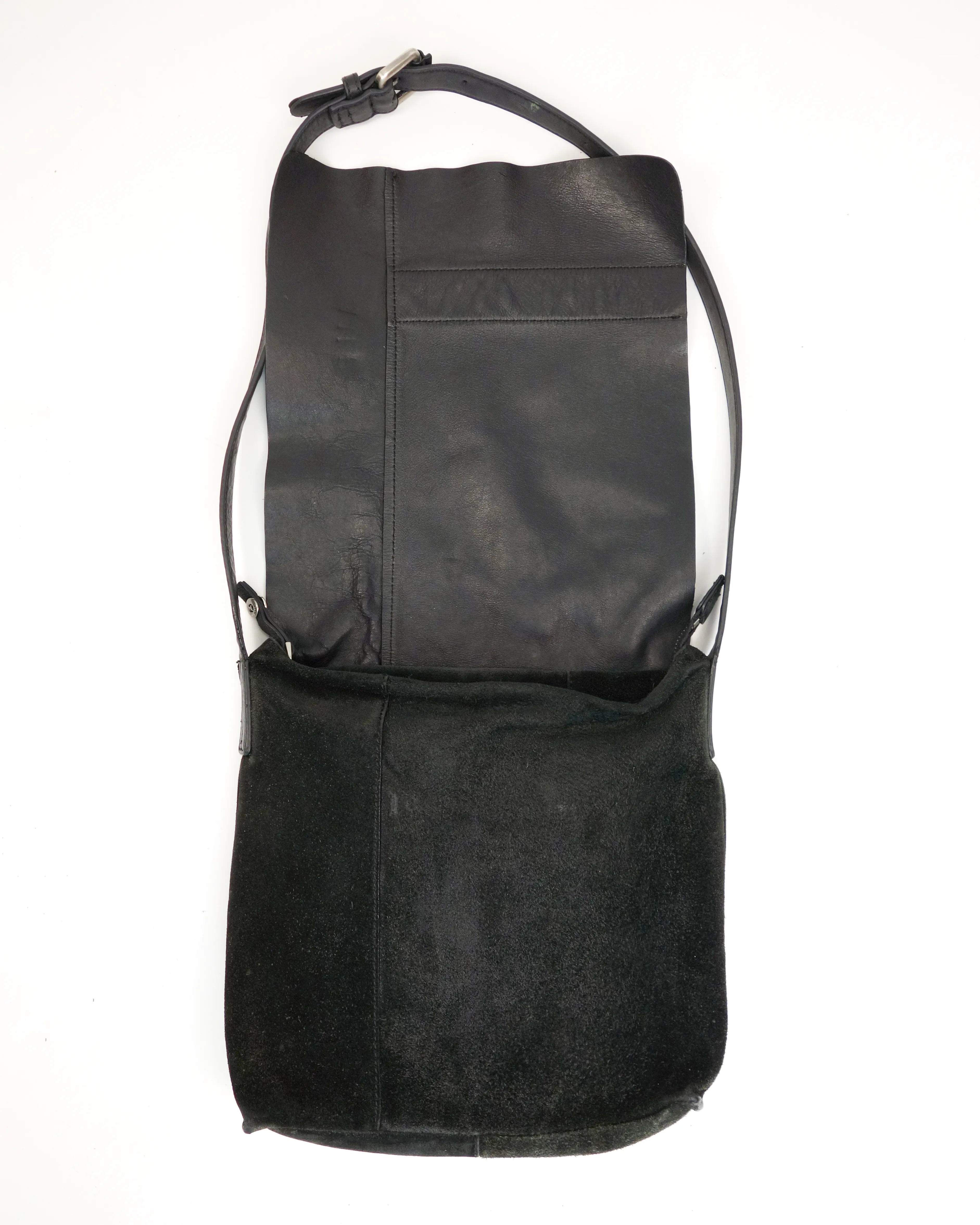 Dirk Bikkembergs Raw Black Suede Side Bag 2000's