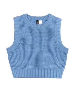 DIVIDED  Women Houndstooth Pattern Knit Sweater Vest Sleeveless BLUE