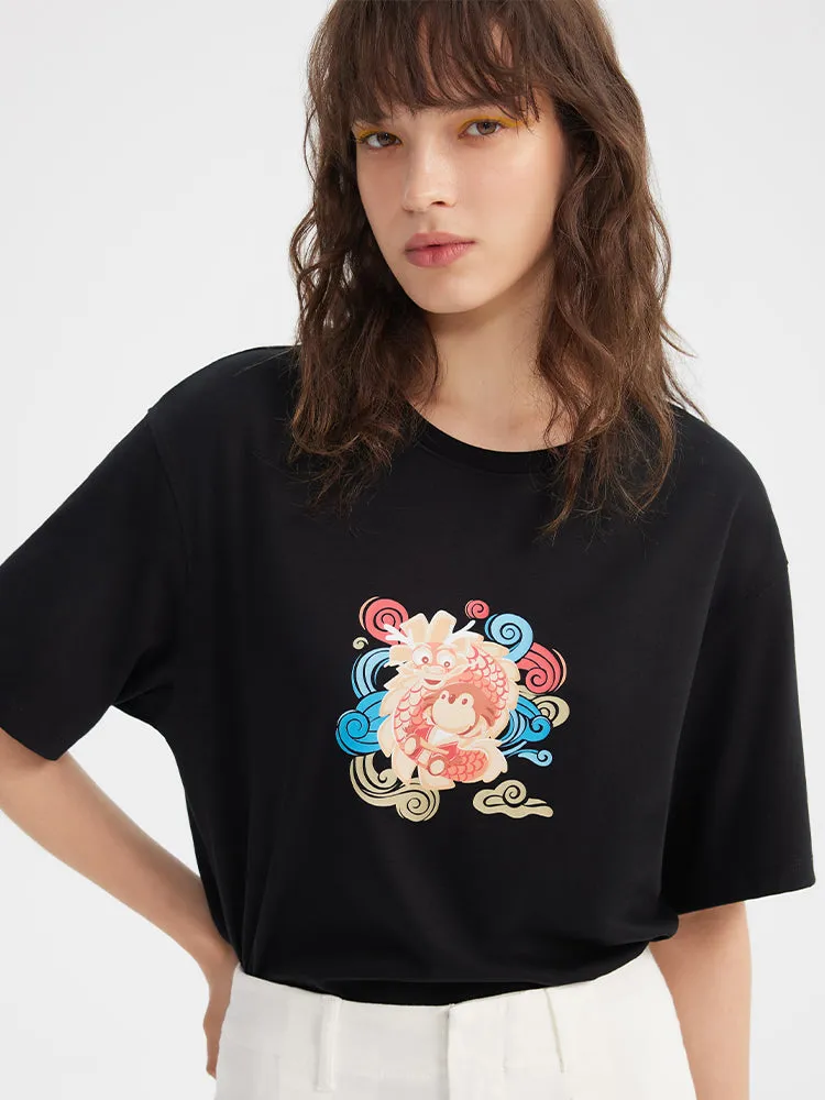 Dragon Cartoon Printed Women T-Shirt